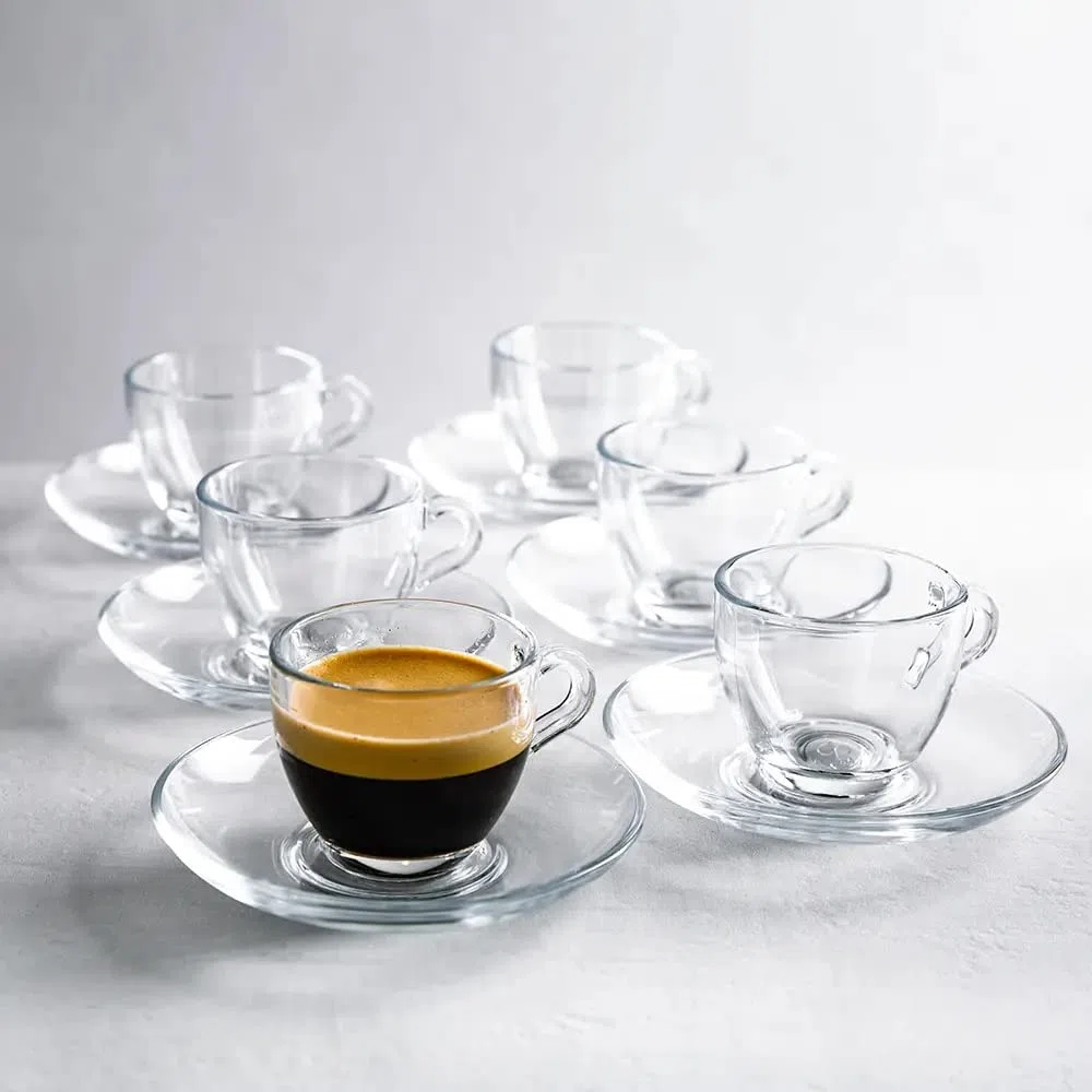 Pasabahce - 12 pezzi set con 6 tazzine per espresso e 6 piattini Basic (max. 80 ml)