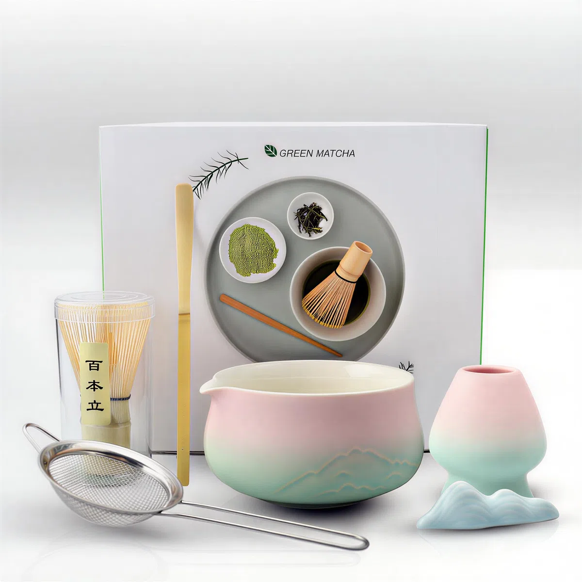 Windfromort Set da Tè Matcha, Matcha Set, Kit Giapponese da 6 Pezzi con Ciotola con Beccuccio, Frusta in Bambù, Cucchiaio, Filtro, Supporto e Vassoio – Perfetto per Cerimonia del Tè e Idee Regalo