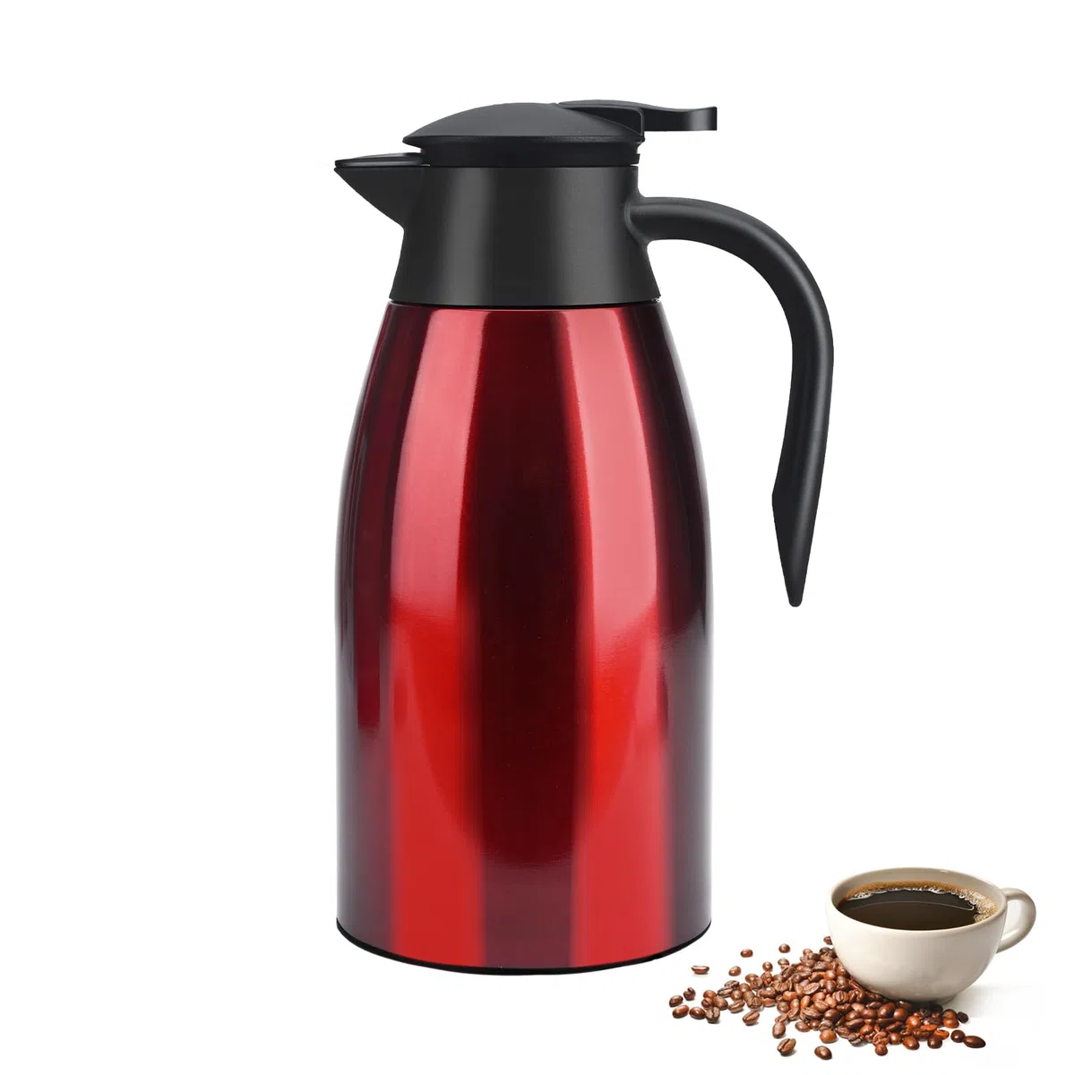 Caraffa Termica 2 litri in Acciaio Inox, Thermos Caffe, Teiera termica, Thermos a Doppia Parete, Isolata Sotto Vuoto, con Coperchio a Pressione per tè/Acqua Brocca Conservazione a Freddo o Caldo