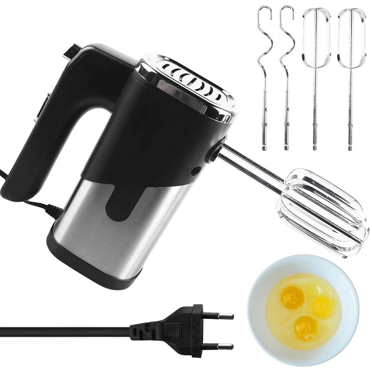 Frullatore a mano, 800 W, miscelatore elettrico a mano, mixer con 4 accessori in acciaio inox, 5 livelli di regolazione, impastatore manuale in acciaio inox, mixer manuale, mixer da cucina,
