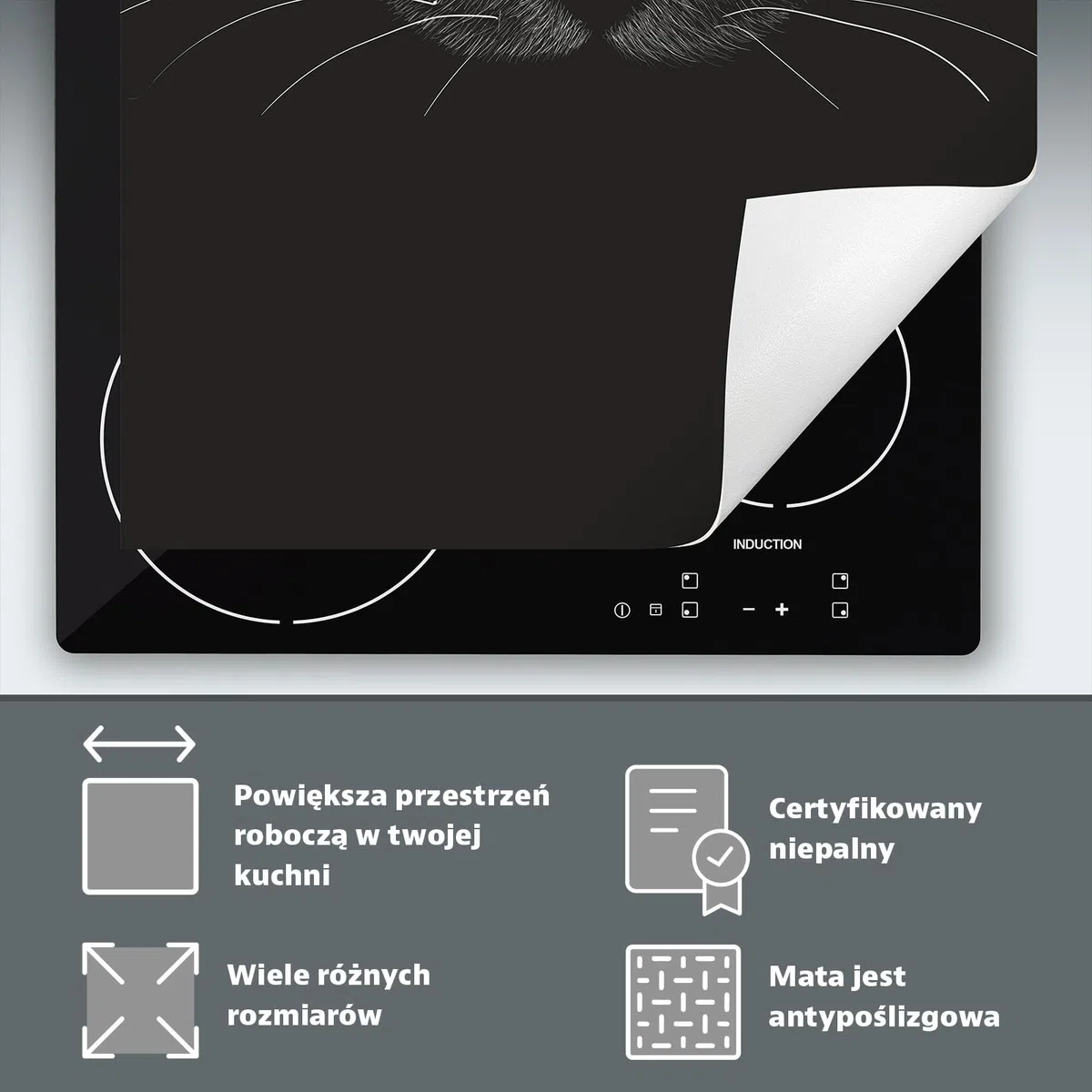Copertura Tappetino Piano Induzione 30x52 cm Cucina Coprifornelli Protezione per Piano Induzione - nero - gatto