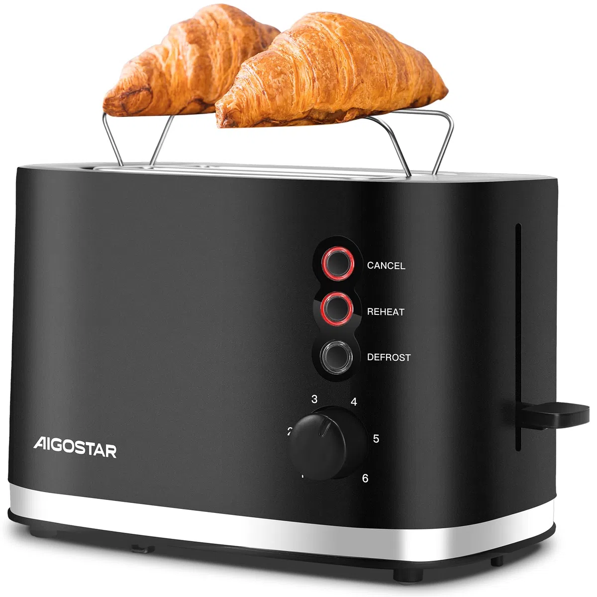 Aigostar Energy - Tostapane 2 Fette, Riscaldatore Integrato, Fessure Extra Larghe e Centratura Automatica, 6 Impostazioni di Tostatura, 3 Funzioni, Vassoio Raccogli Briciole Rimovibile, Nero