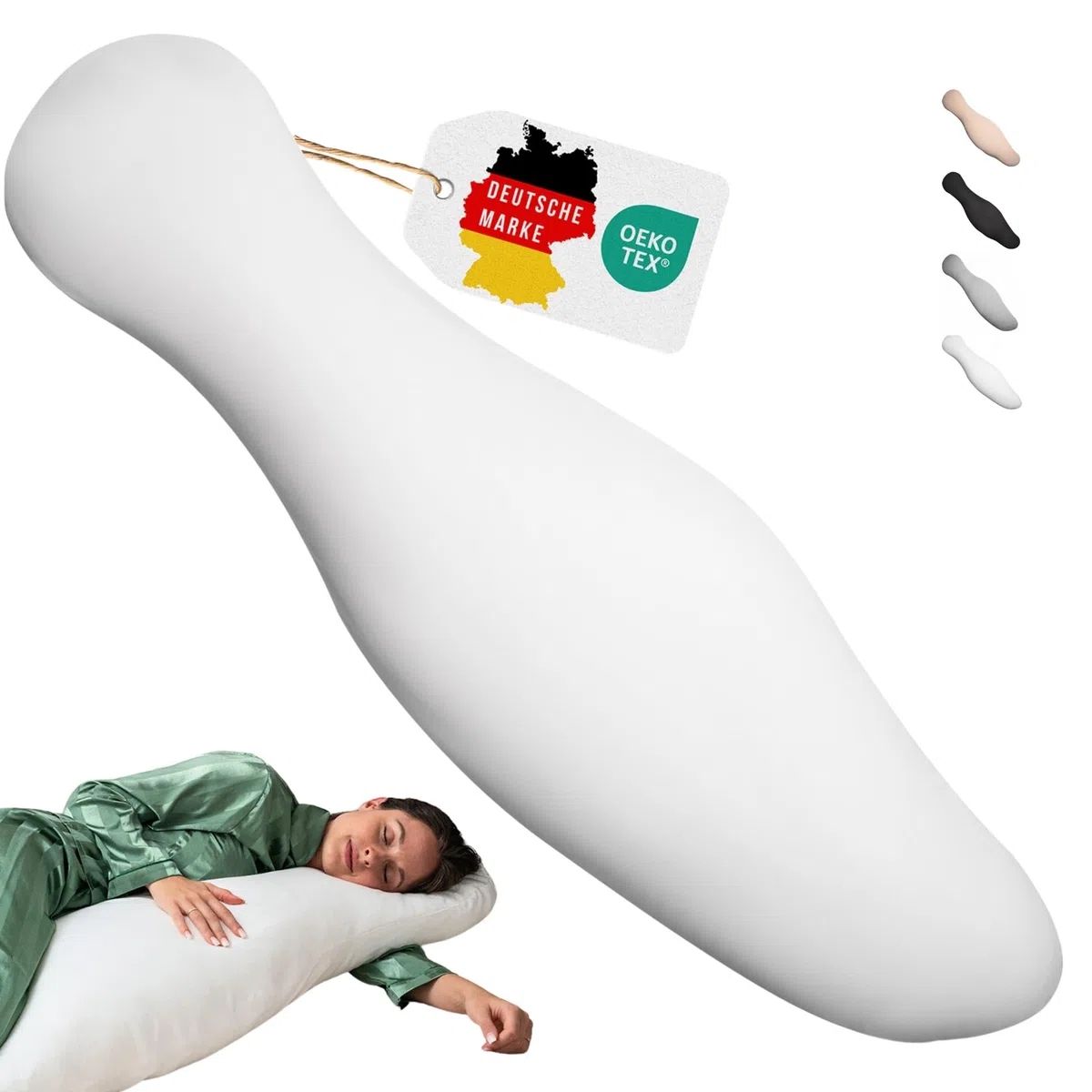 Cuscino ergonomico per chi dorme sul fianco con rivestimento in 100% cotone bianco – Cuscino per gravidanza dalla forma unica – Oeko-Tex – lavabile – Cuscino morbido – Cuscino per