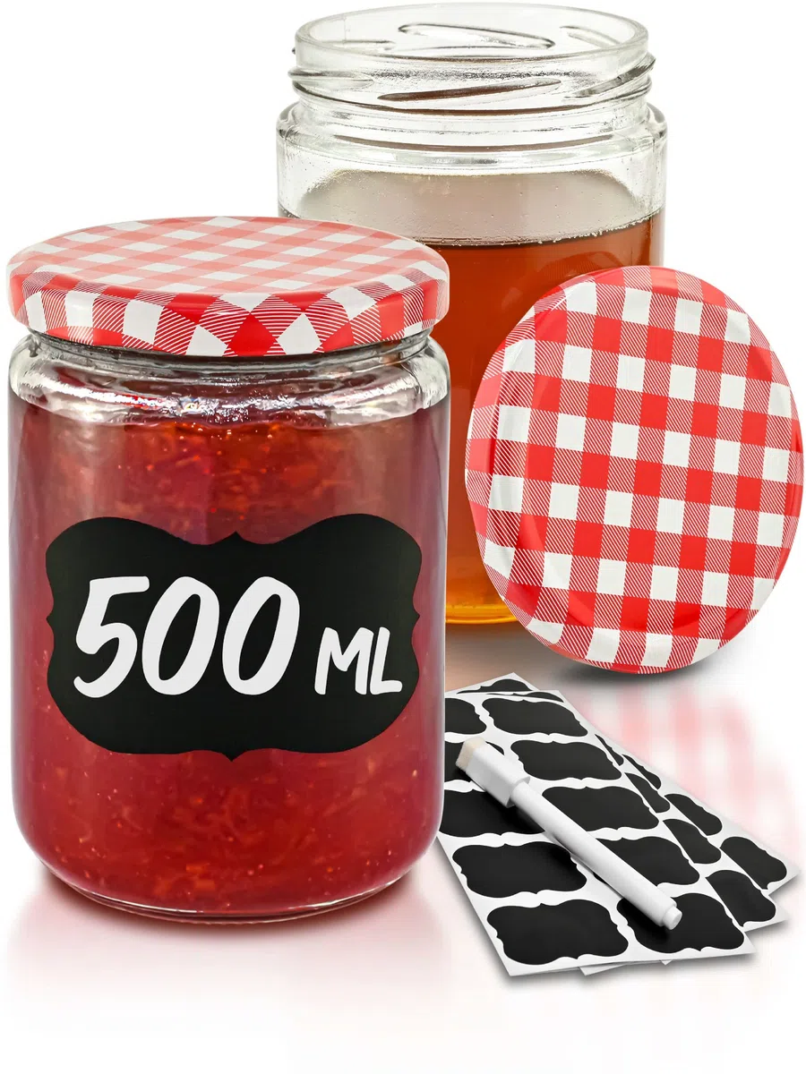 Praknu 12 Barattoli di Vetro per Conserve 500 ml - Con Etichette e Pennarello - Ermetici - Lavabili in Lavastoviglie - Ideali da Regalare