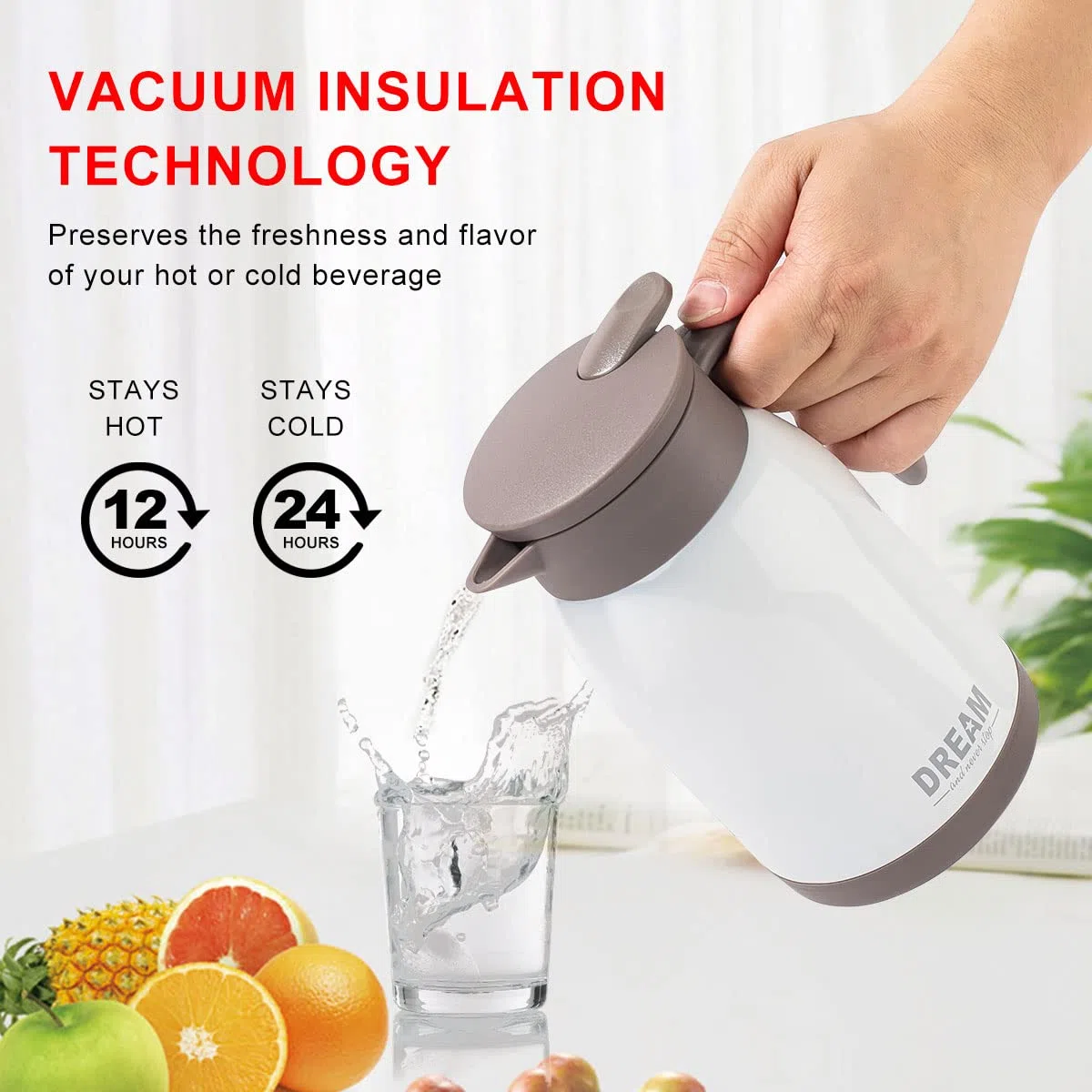 Caraffe per te e caffè,800 ml Caraffa termica da caffè in acciaio inossidabile, isolata sotto Vuoto, con Coperchio a Pressione,conservazione a Freddo o Caldo per più di 12 ore