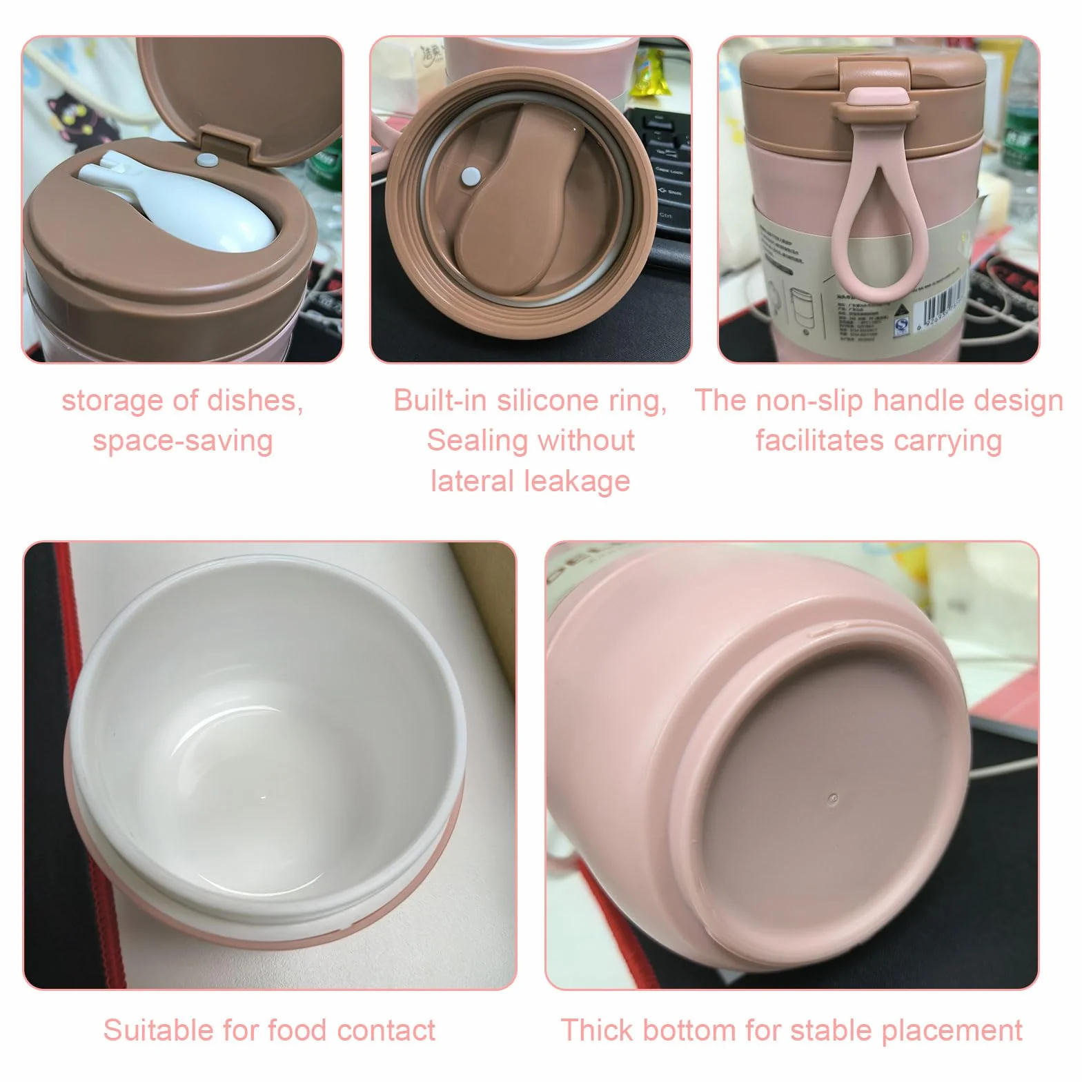 2 bicchieri per cereali To Go con coperchio, in materiale PP, per yogurt, con cucchiaio, 780 ml, tazza per cereali, doppio strato, a prova di perdite, perfetto per lavoro, scuola