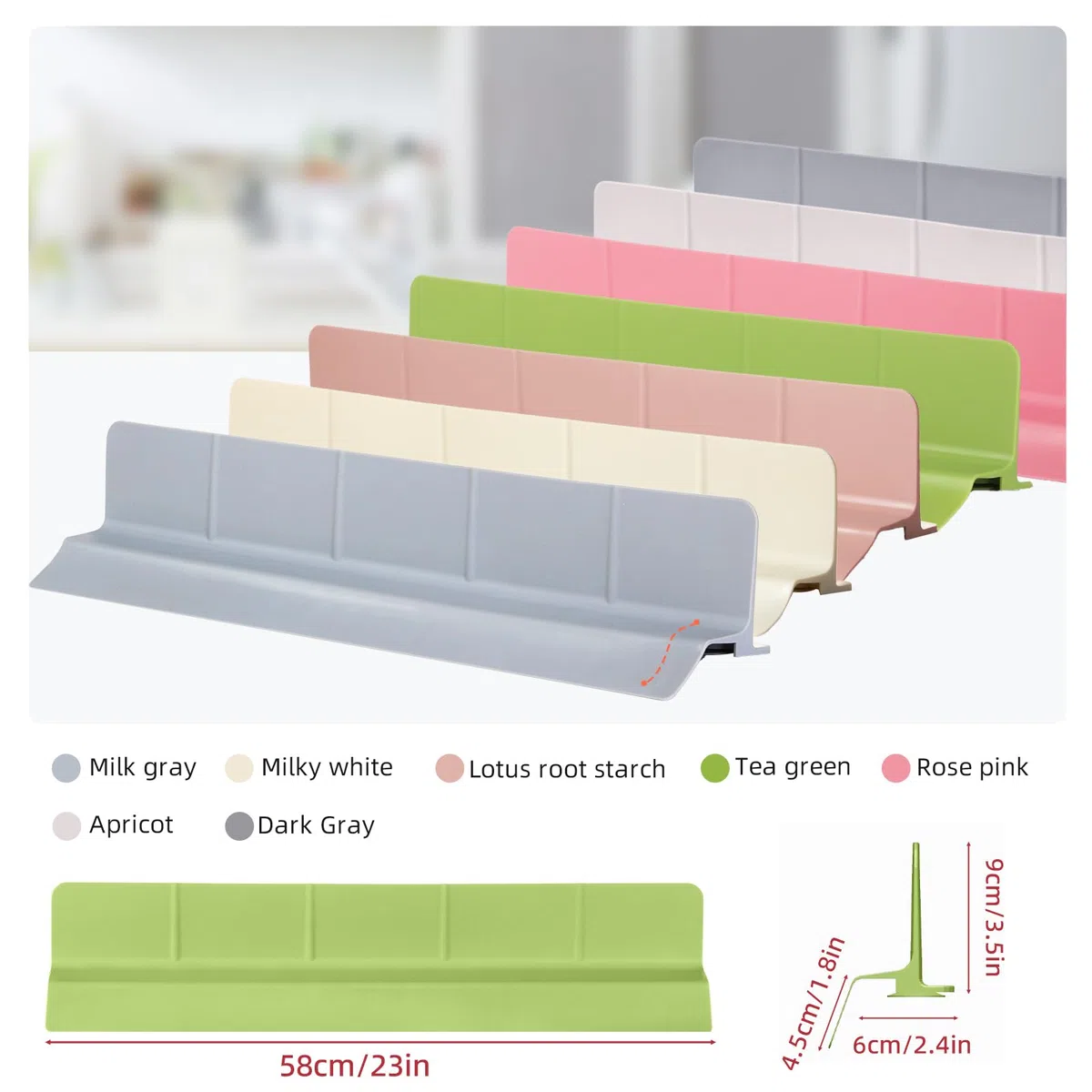 Tappetino antispruzzi in silicone per lavello da cucina, 58 cm, autosvuotante con bordo di protezione alto e 7 forti ventose, per bagno e isola di cucina, verde Matcha