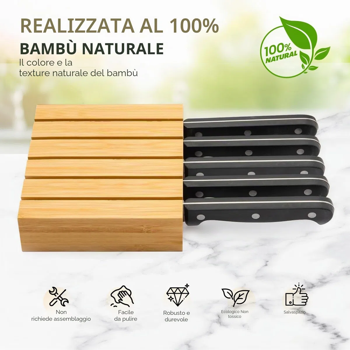 2 Pezzi Porta Coltelli da Cassetto, Bambù Portacoltelli da Cassetto Ceppo Coltelli da Bistecca, Portacoltelli Piccolo Adatto per L'organizer del Cassetto della Cucina