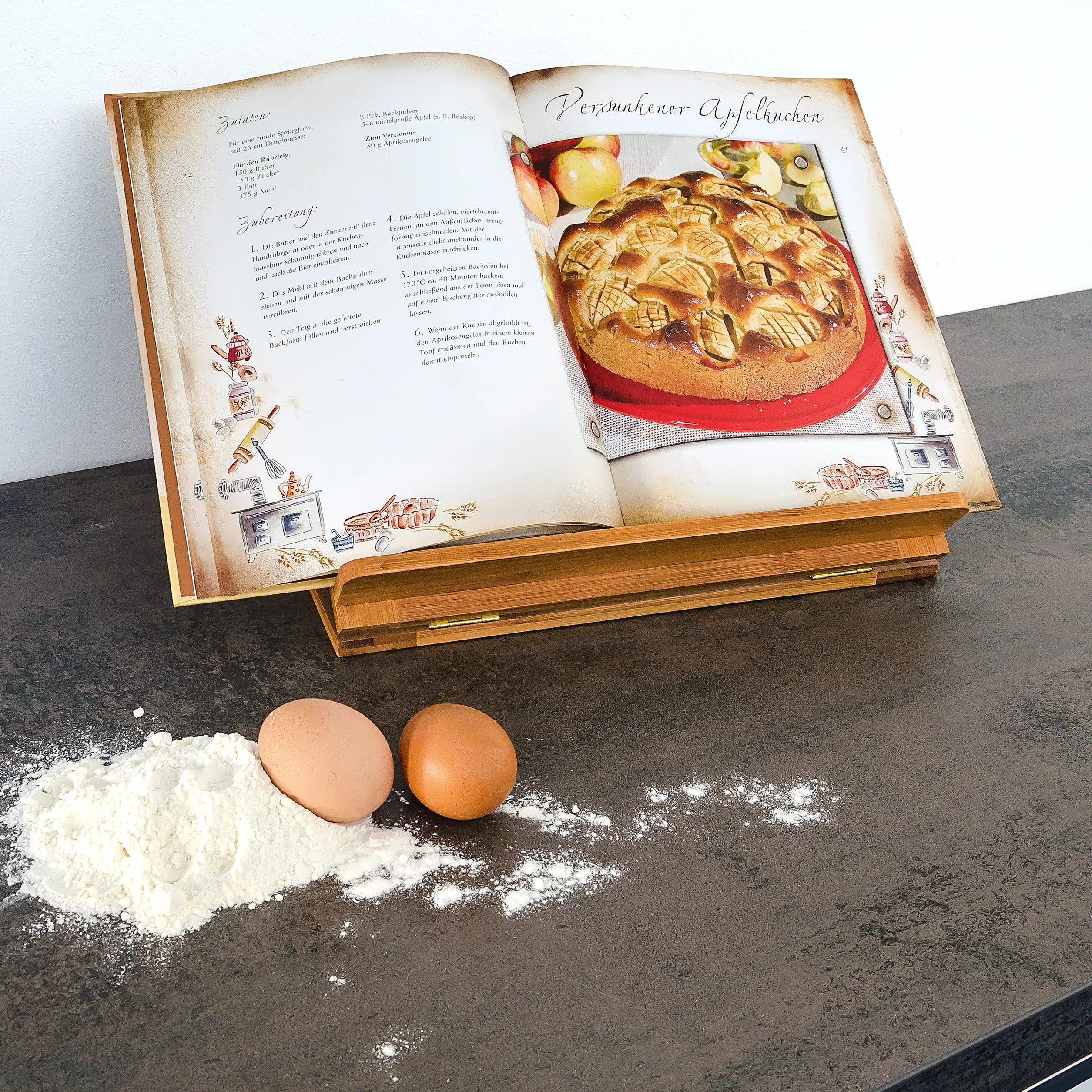 Relaxdays Leggio da Tavolo per Libri da Cucina, Reggilibri in Bambù Pieghevole, 3 Livelli di Inclinazione, Naturale