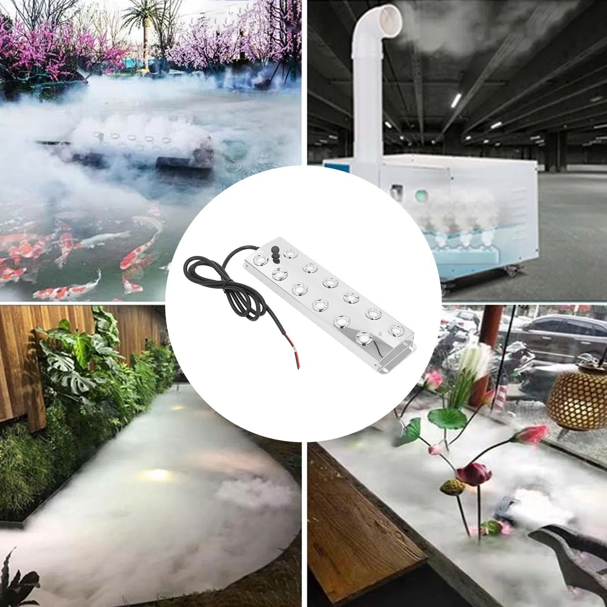 Alomejor Silenzioso Generatore di Nebbia Ad Ultrasuoni 12 Teste per Giardini Estetici, Nebulizzatore Paesaggistico Impermeabile IP67 DC45-48V
