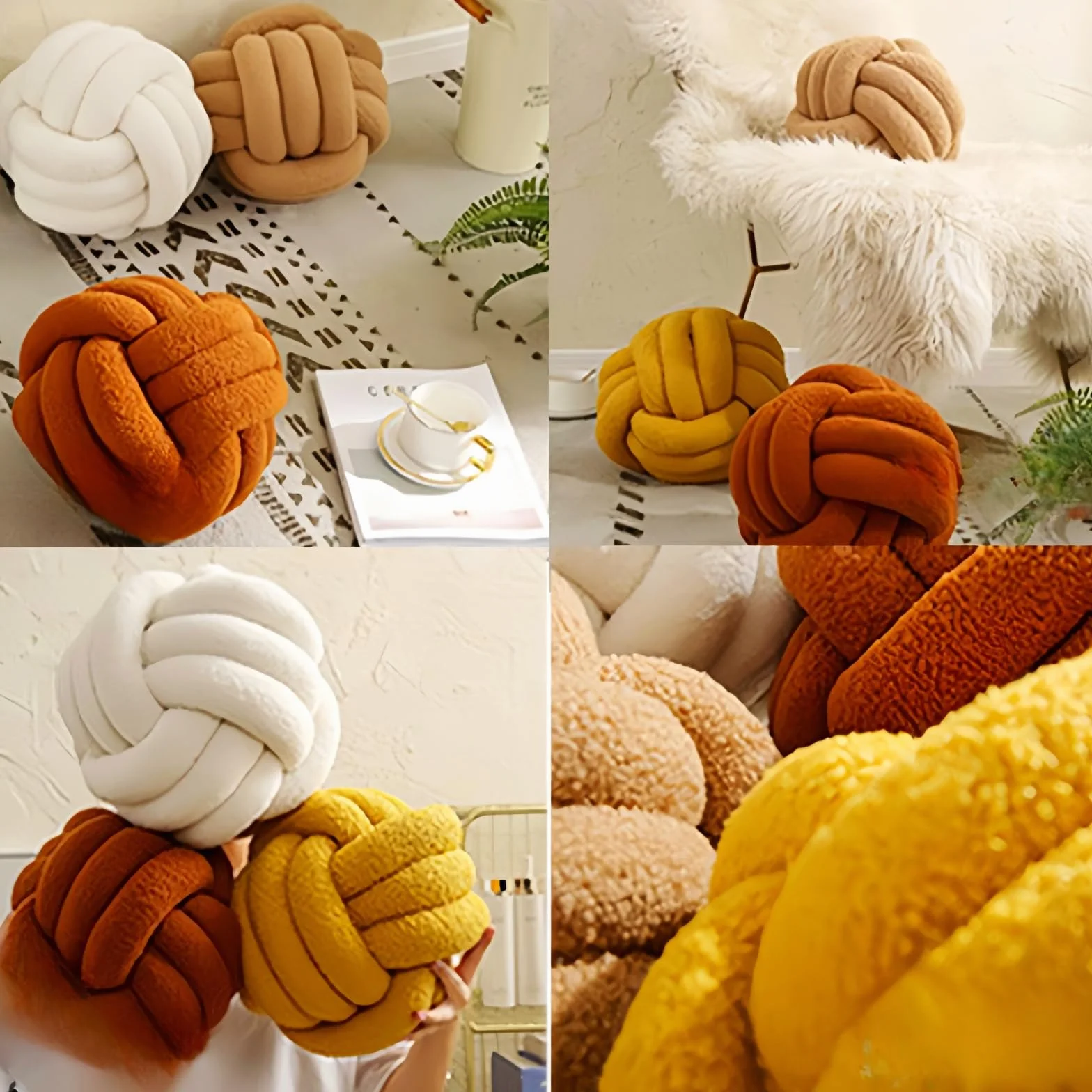 Fay Bless - Cuscino moderno a forma di nodo per la casa, morbido e rotondo, fatto a mano, per camera da letto, letto e soggiorno (Beige, 28CM)