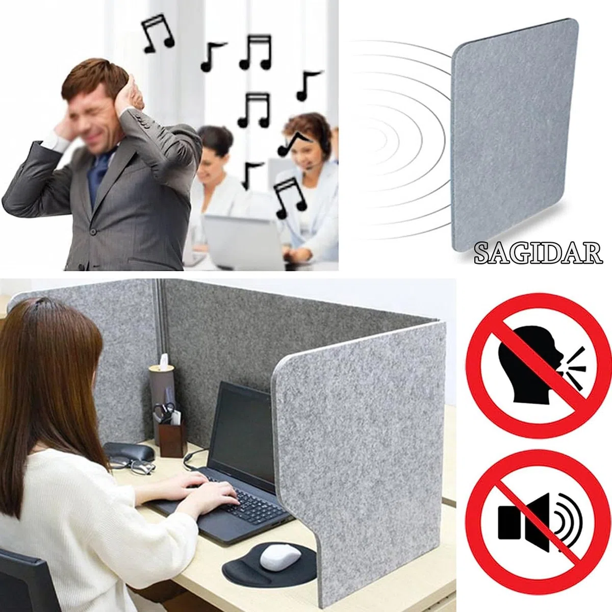 SAGIDAR Acustica Scrivania Divisori, Pannelli Isolamento Acustico, Separatore per La Privacy Grigio, 60/80/100cm, Cubicle Panel Pieghevole, Pannelli Fonoassorbenti, per Uffici, Sale Conferenze