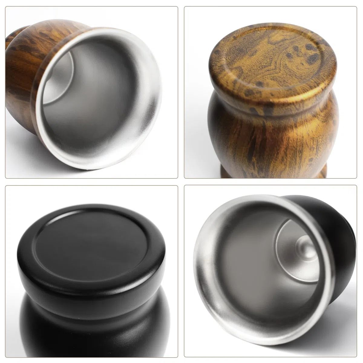 Artcome Set di 8 tazze in acciaio inox per Yerba Mate, 2 tazze da 240 ml in acciaio inox a doppia parete (nero e legno), 4 bombillas (cannuccia Yerba Mate), 2 spazzole, facili da pulire, solide e