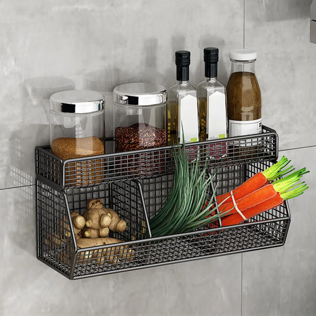 perfk Cestino Portafrutta Da Appendere Alla Parete, Organizer Da Parete, Robusto Supporto in Filo Metallico per Conservare Verdure Frutta Snack, Per Cucina/Dispensa/Bagno, 3 griglie