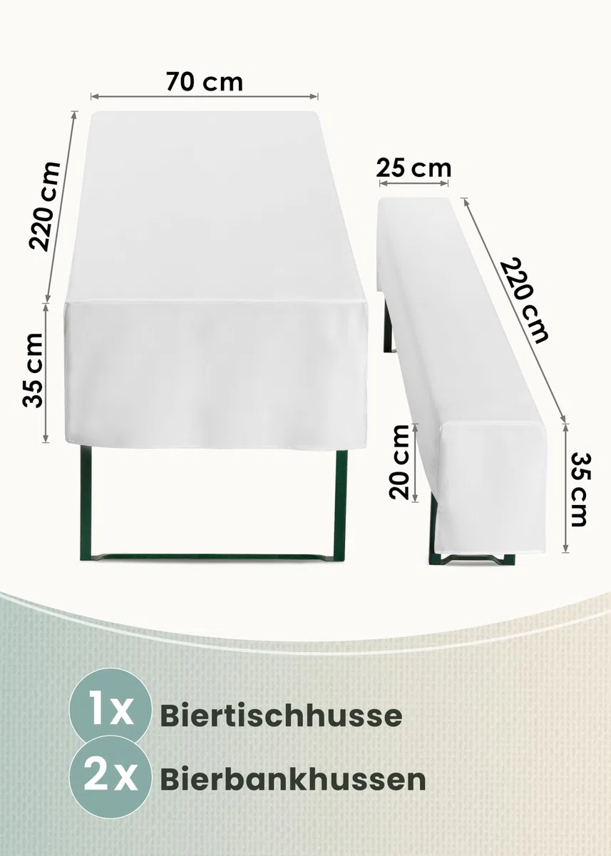 Gräfenstayn, modello: Valentin – Set di 3 teloni di copertura per panche o tavoli, larghezza: da 50 a 70 cm, Poliestere, bianco, 70 x 220 cm