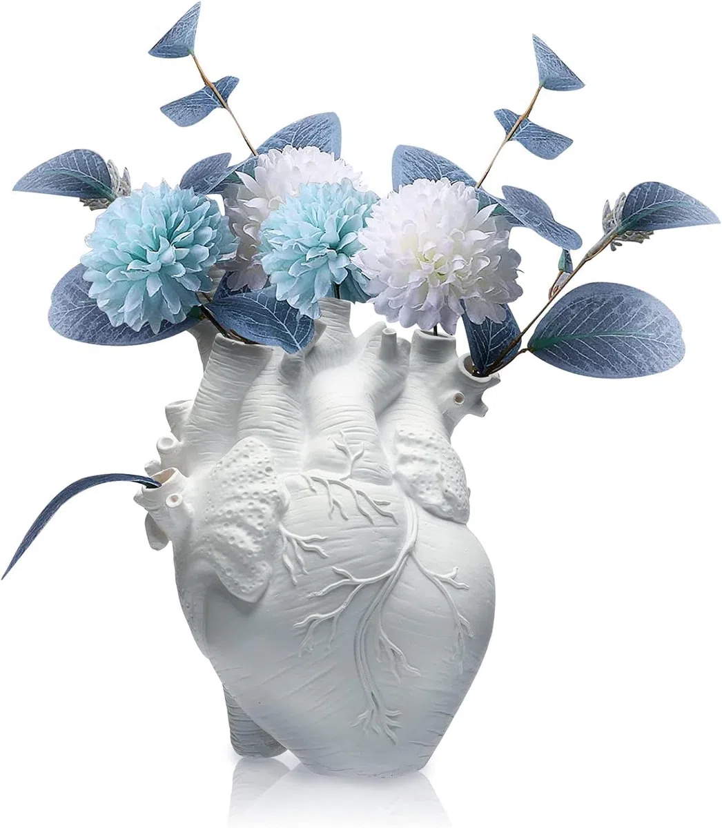 Vaso anatomico a forma di cuore in resina bianca per decorazione moderna della casa, regalo per diverse occasioni