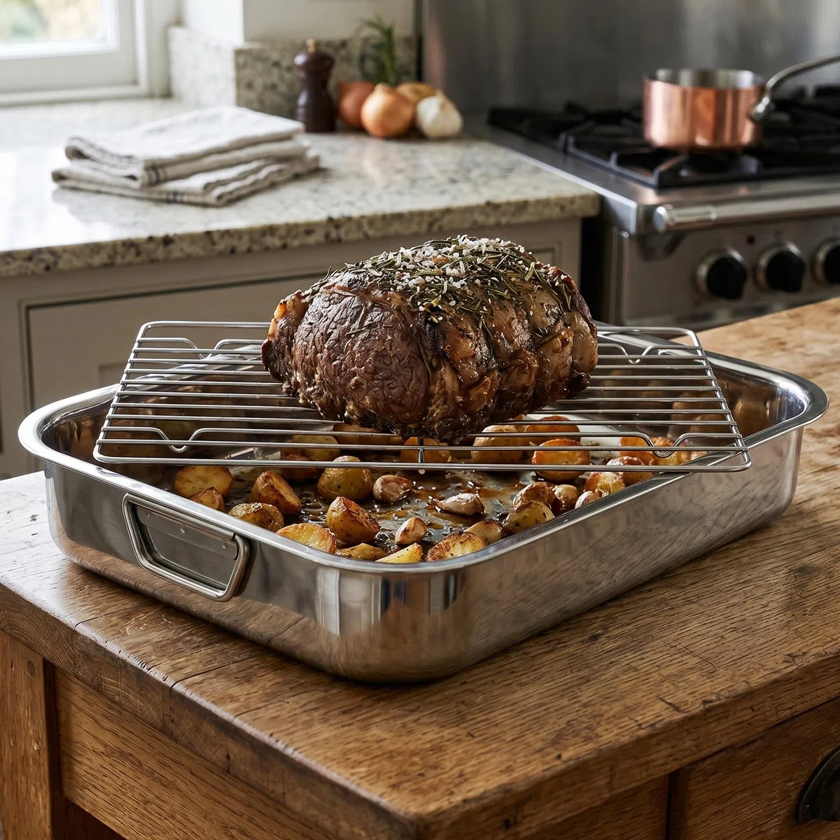 Menax - Teglia da Forno con Griglia di Raffreddamento in Acciaio Inox - Teglia Vassoio Rettangolare - Stampo per Forno con Grill - Teglia Lasagna - Stampo/Vassoio - 40 cm
