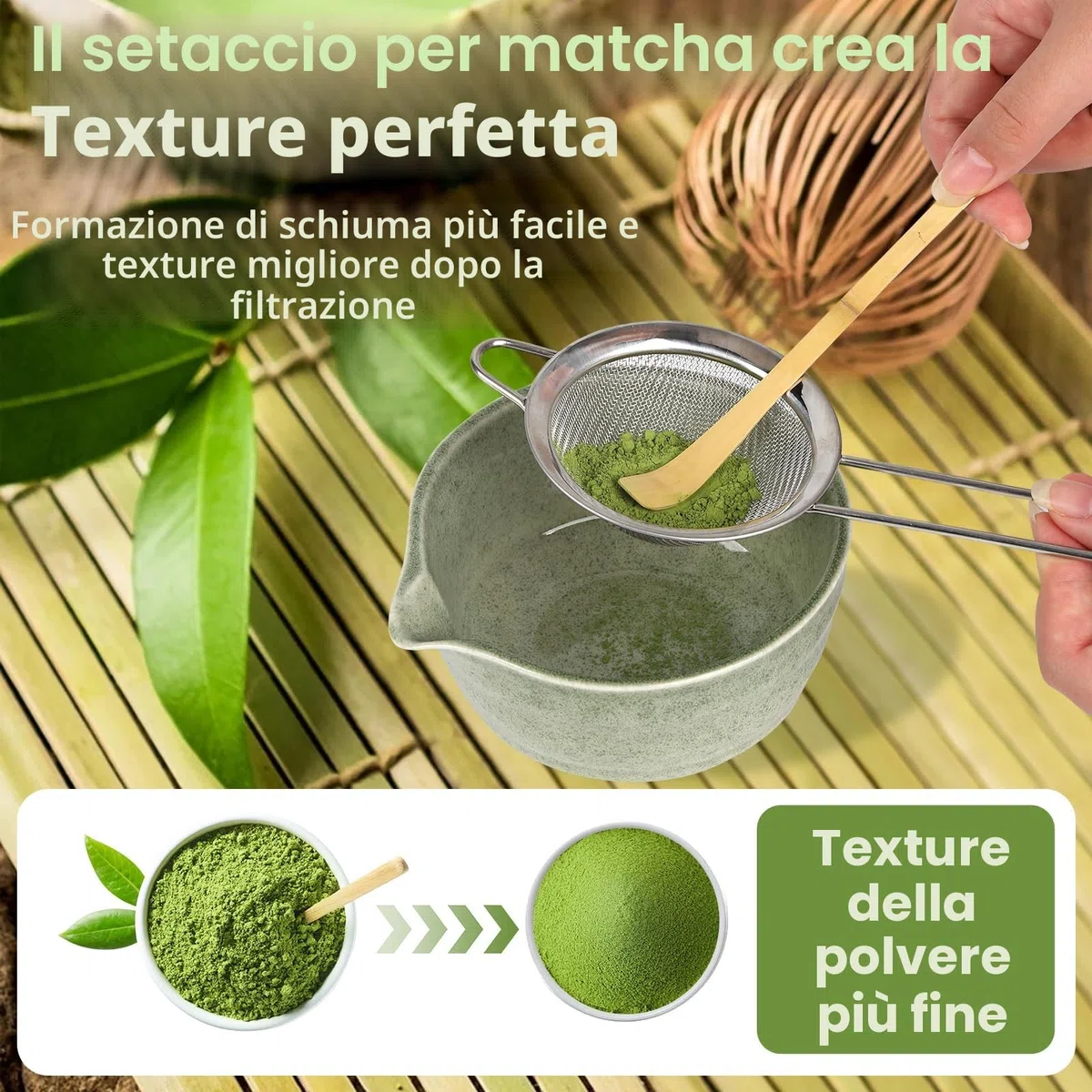 Matcha Kit, Matcha Set da 6 Pezzi con Frusta per Matcha, Ciotola per Matcha, Filtro per Matcha, 2 Cucchiaio e Supporto in Ceramica, Set Matcha Ideale per la Preparazione del Tè Matcha (A)