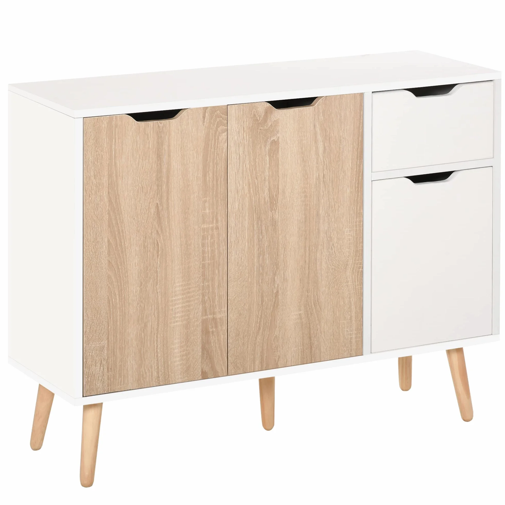 HOMCOM Mobiletto Multiuso con Cassetto e Armadietti, Credenza Stile Nordico in Legno per Camera, Soggiorno, Studio, 90x30x72 cm, Bianco e Color Legno