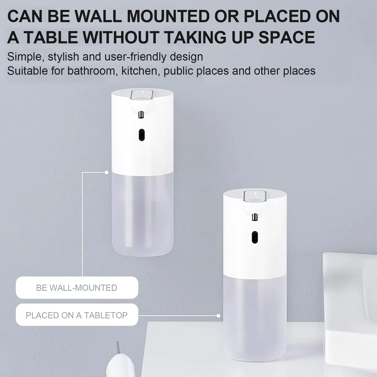 Cuteefun Dispenser Sapone Automatico, Ricaricabile USB, Dispenser Sapone Schiuma di Controllo a 4 Livelli, Dispenser Sapone per Touchless da 400ml, Dispenser Sapone da Parete/Stand per Cucina, Bagno