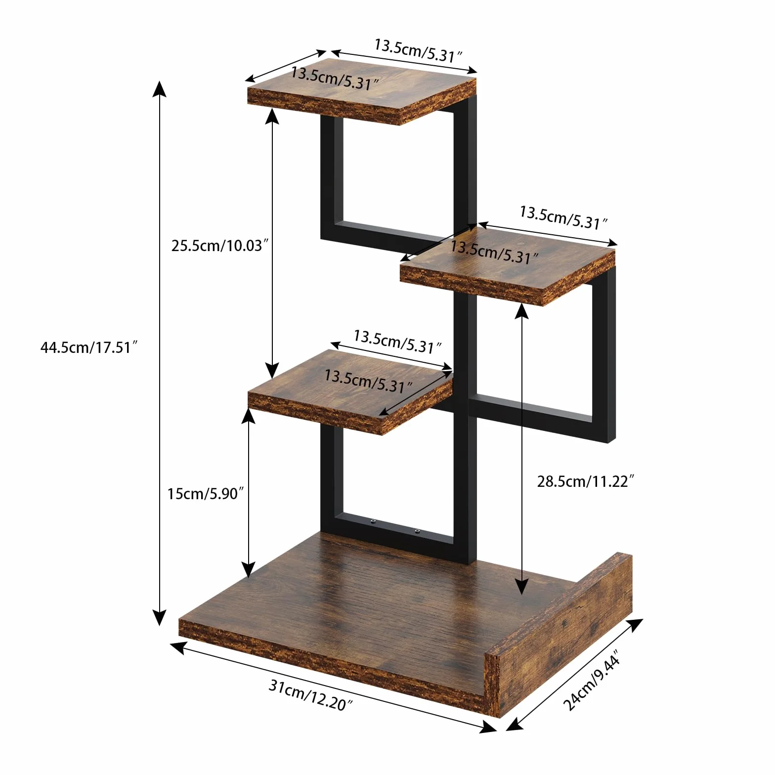 YMYNY Mensola da Tavolo in Legno, 4 Tier Storage Display Rack, Mensola Organizzatore Piccolo Libreria con telaio in Metallo per, Libri, Piante, 31 x 24 x 44.5cm, Marrone Rustico HSR007H