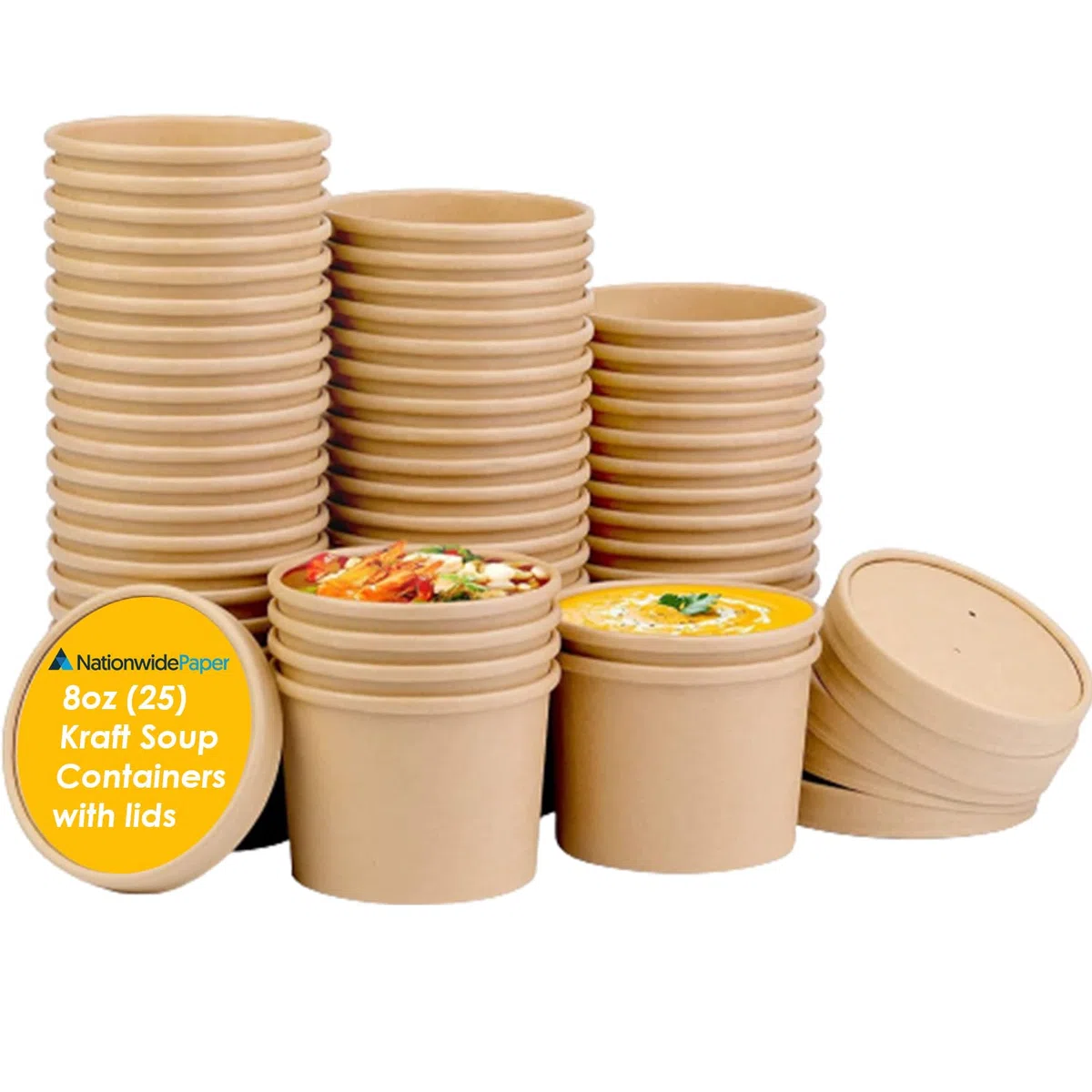 25 contenitori per zuppa da asporto usa e getta in Kraft marrone da 237 ml, con coperchi, bicchieri di carta usa e getta, tubi da asporto per zuppa