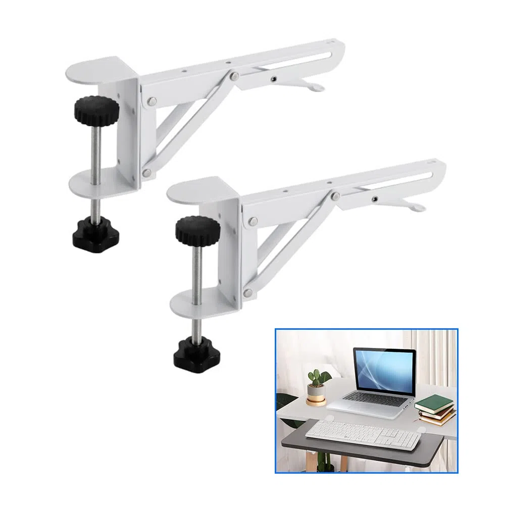 Vassoio Ergonomico da Scrivania Estensibile Supporto Con C - Clip, Staffa Supporto Vassoio Pieghevole Tastiera per Casa e Ufficio, Bianco