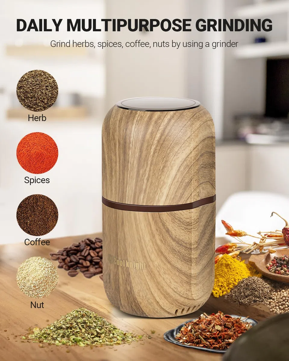 COOL KNIGHT Macinacaffè Elettrico, Macinino Per Spezie, Macinino Per Caffè Elettrico Con Lama In Acciaio Inossidabile 304, Adatto Per Chicchi Di Caffè, Spezie, Erbe, Cereali, Noci.