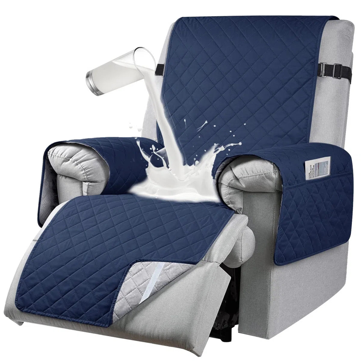 Copertura Impermeabile del sofà del reclinabile di 100%, Copertura reclinabile Antiscivolo della Sedia di 3 posti con Le Cinghie Elastiche per i Cani,Navy Blue,1 Seater