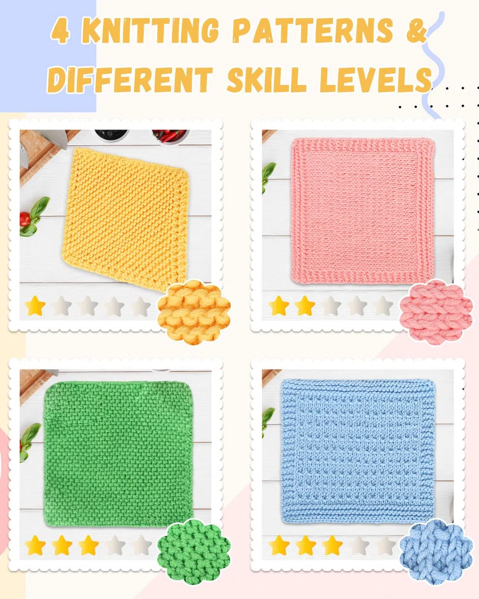 Aeelike Kit per lavoro a maglia per principianti, kit completo all'uncinetto per principianti, facile da usare, con ferri da maglia, filo di cotone, panno per imparare a lavorare a maglia con