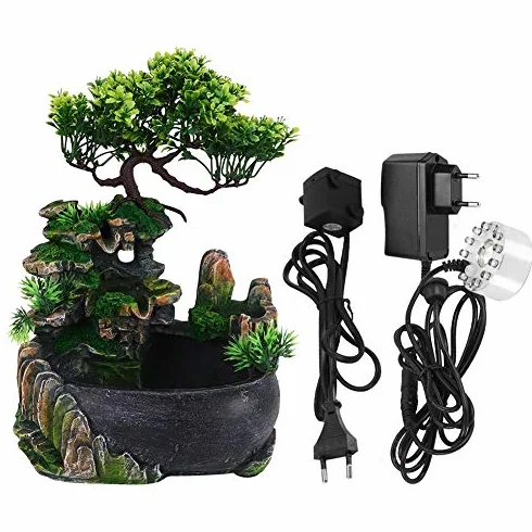 Ausla Fontana da Tavolo Zen, Fontana con LED e Design Feng Shui per Interni ed Esterni, Base Leggera Umidificatore con Nebulizzatore, Decorazione Casa e Ufficio 220V