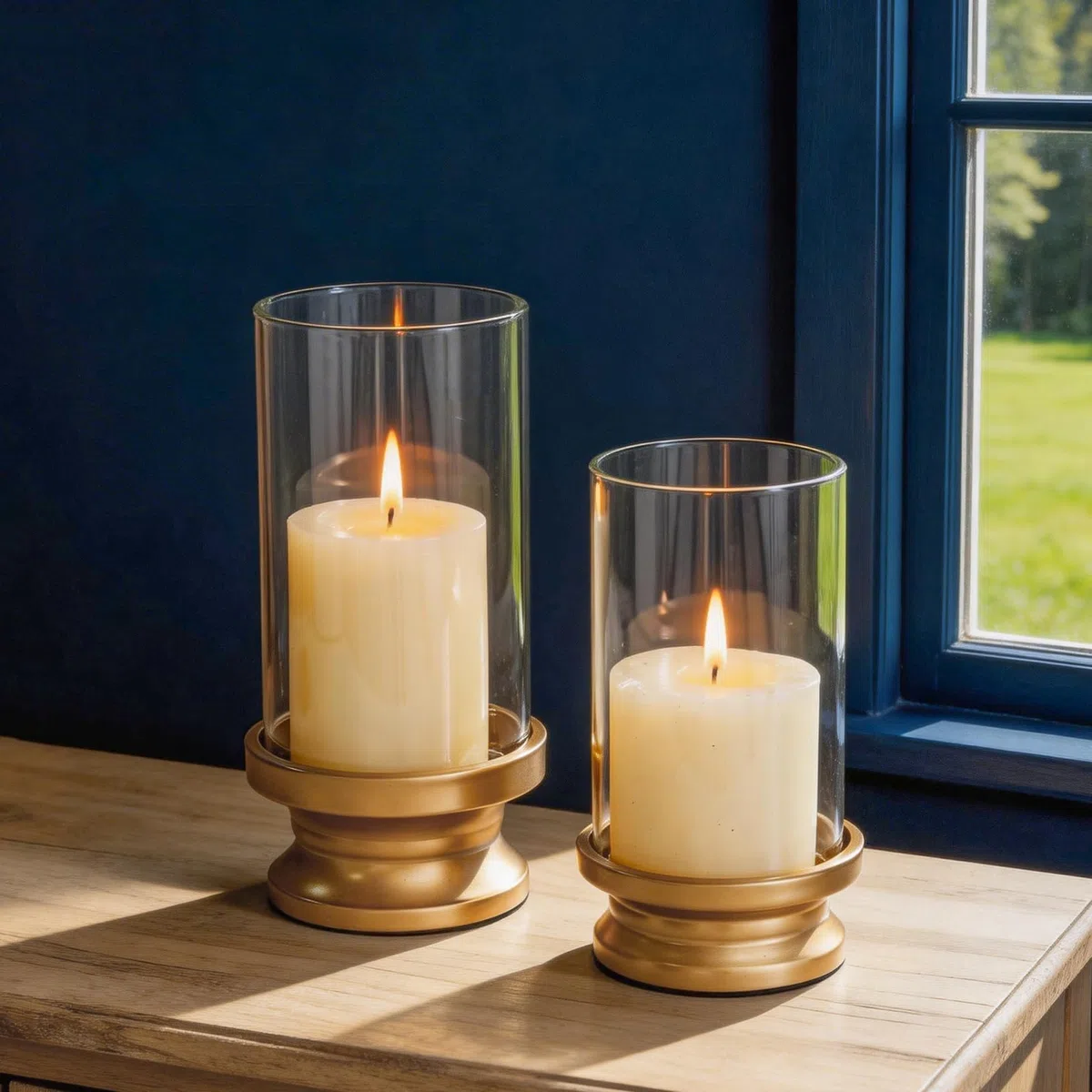 NUPTIO Portacandele A Uragano Oro: Set Di 2 Portacandele Candele A Colonna Con Manicotto In Vetro Trasparente Supporti Decorativi In Metallo Matrimonio Festa Di Natale Tavola Da Pranzo Centrotavola