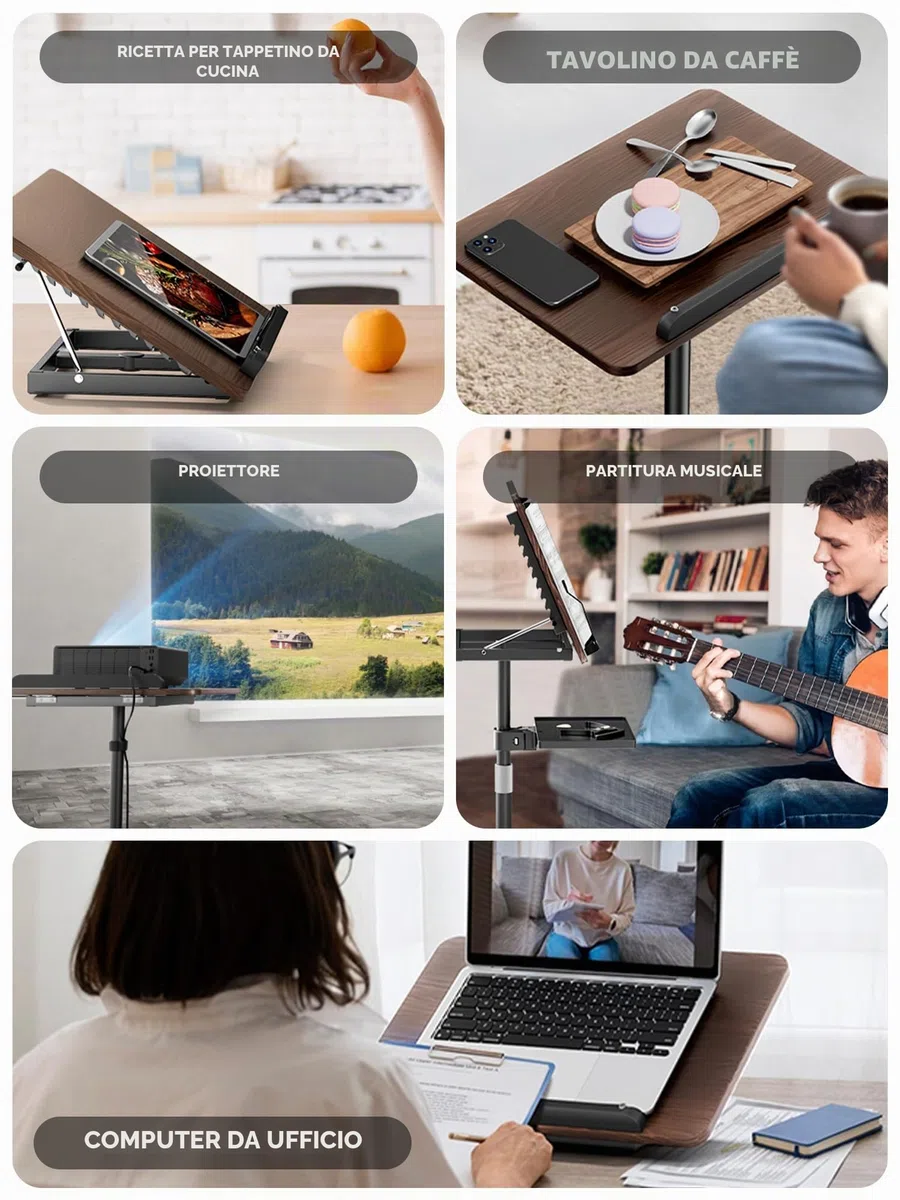 [2 in 1 Staccabile] Supporto PC Portatile Altezza Regolabile 60-130 cm, Tavolino Portatile Standing Desk per Supporto Proiettore, Leggio Musicale, Leggio per Libri - nero