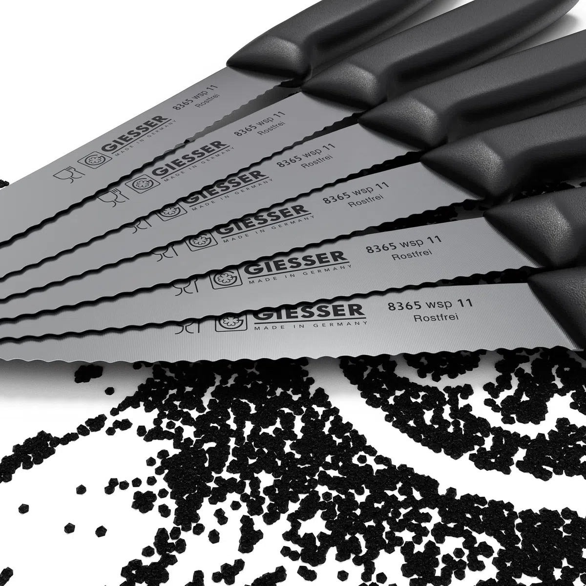 Giesser since 1776 - Made in Germany - Set di 6 coltelli da pomodoro, neri, lama di 11 cm, antiscivolo, piccolo coltello verdura lavabile in lavastoviglie, inossidabile