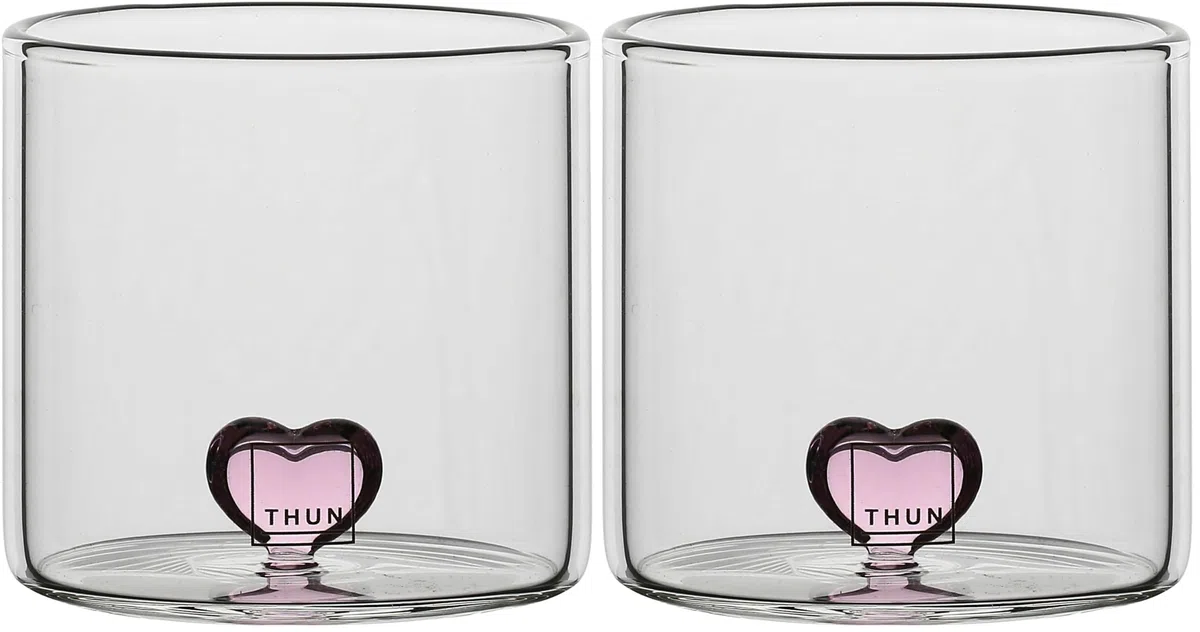THUN - Set 2 bicchierini con cuore - vetro - Collezione Bomboniera - Ø 6 cm - 6.2 cm h (Confezione da 2)