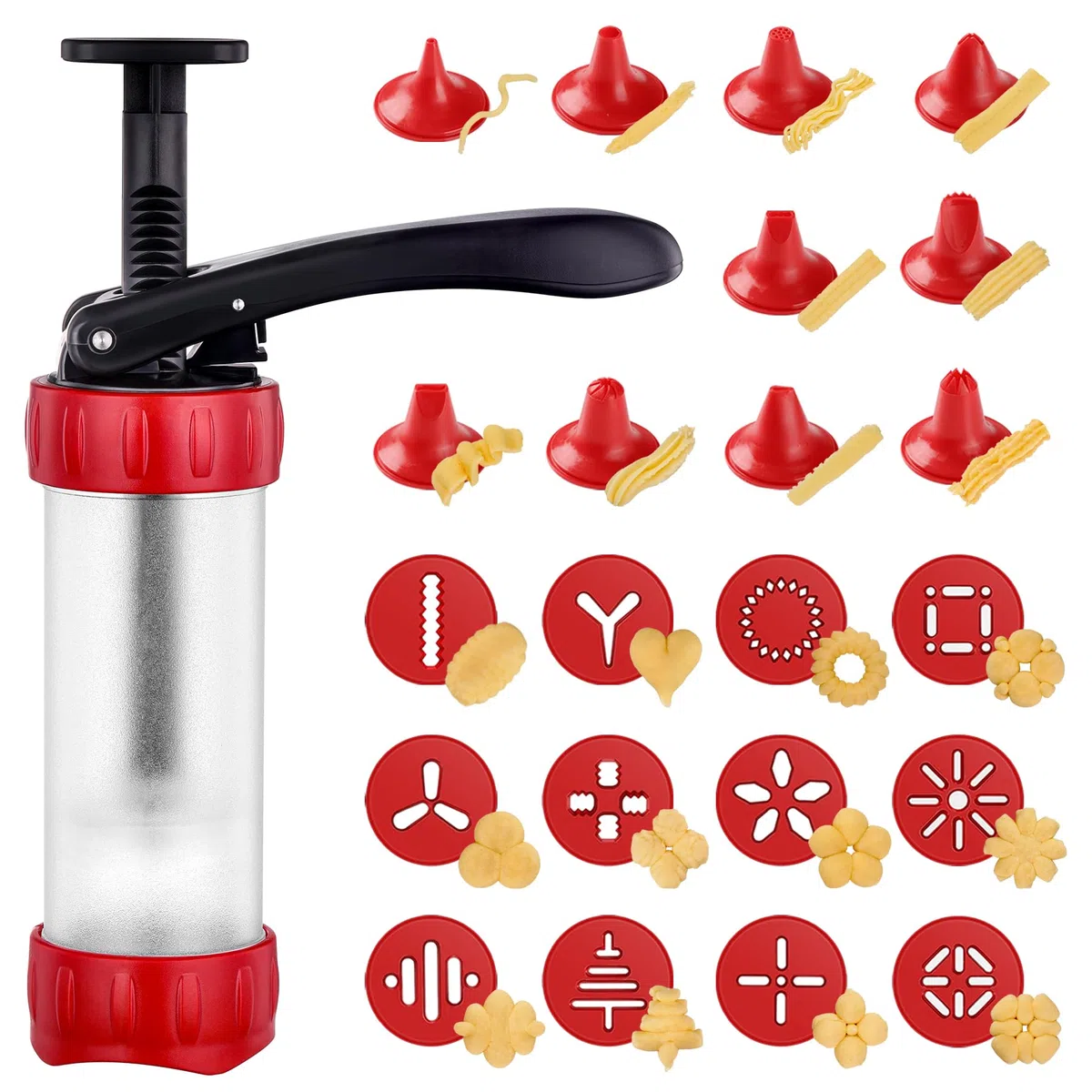 GDL Sparabiscotti con 12 Stencil e 10 Beccucci, Siringa Decoratore per Dolci, Siringa Stampi per Biscotti Fatti in Casa, DIY Biscotti, Biscotti per Frolla Churros, Indispensabile per Le Feste, Rosso
