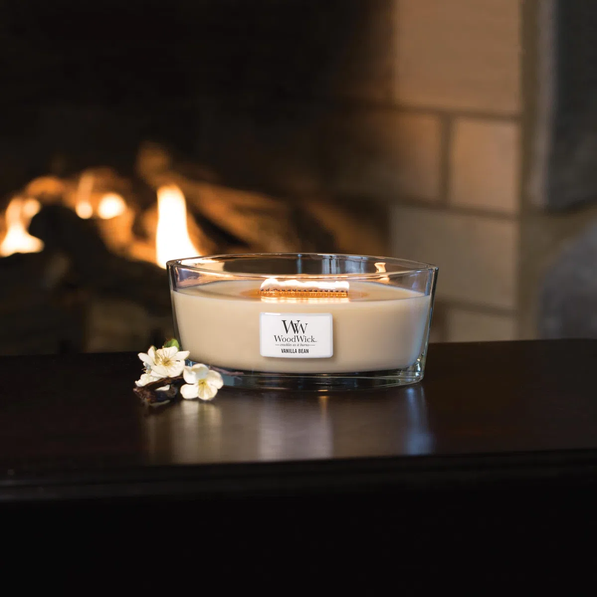 WoodWick Candela profumata Ellispe con stoppino crepitante | Vanilla Bean | Durata della fragranza: fino a 50 ore