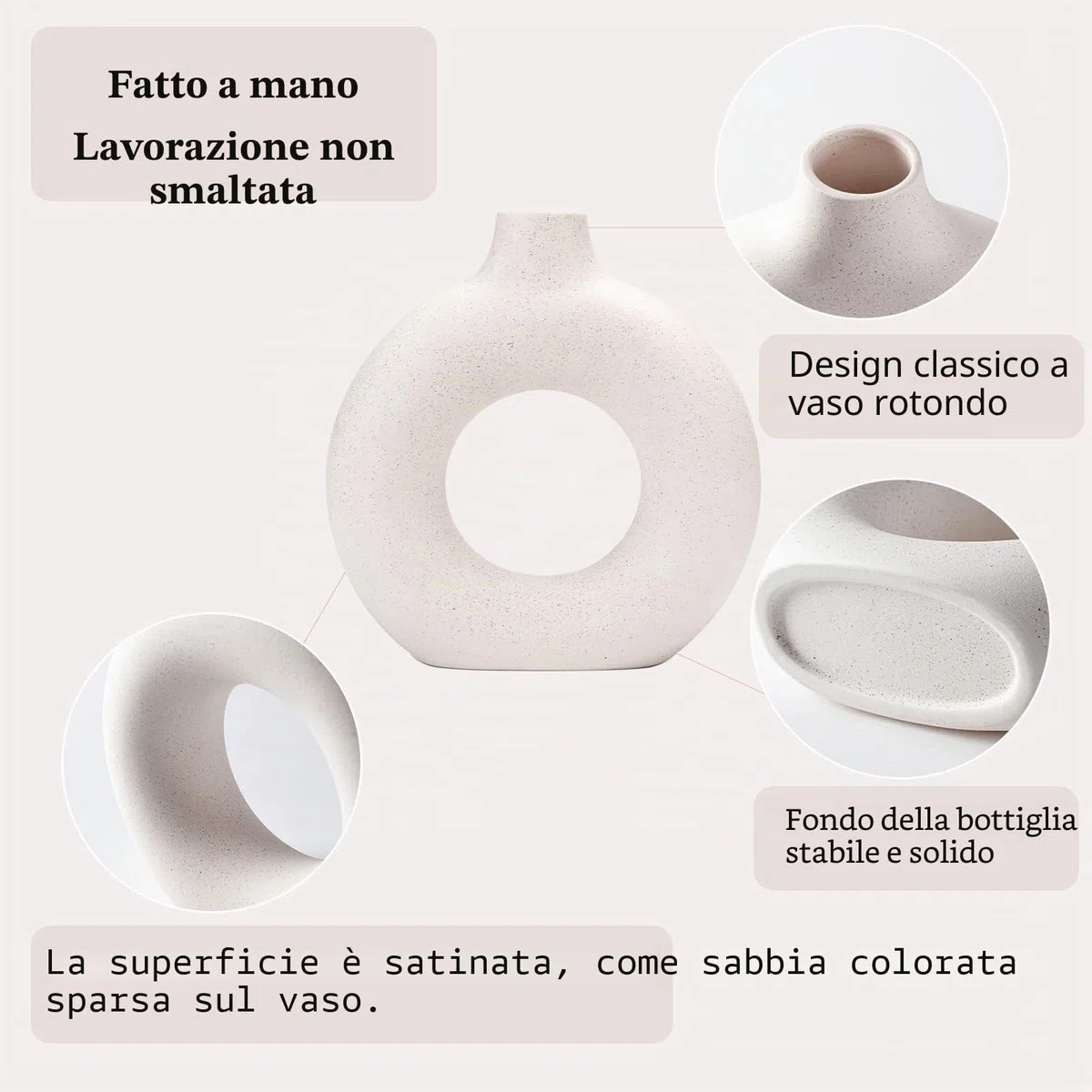 Vasi per Erba della Pampa, Vaso Creativo Decorazioni per la Casa Moderne, Vaso Fatto a Mano in Ceramica Bianca Fiori Secchi Ornamenti Artigianali per la Decorazione della Casa dell'Ufficio(M, Beige)