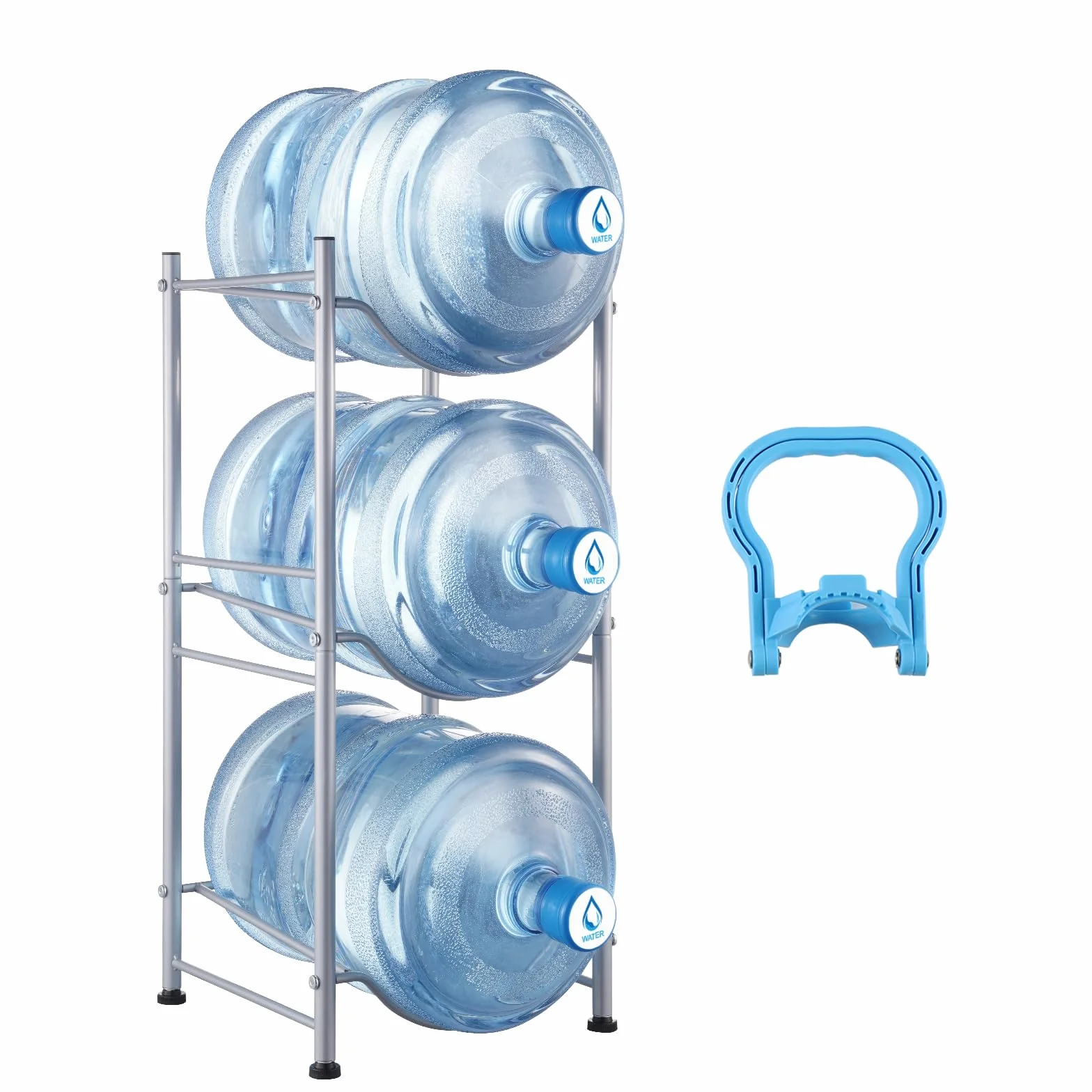 VEVOR in Ferro a 3 Livelli per Acqua in Bottiglia per 3 Bottiglie, 18,9 L, per 3 Bottiglie, Resistente per Cucina Ufficio Soggiorno Argento