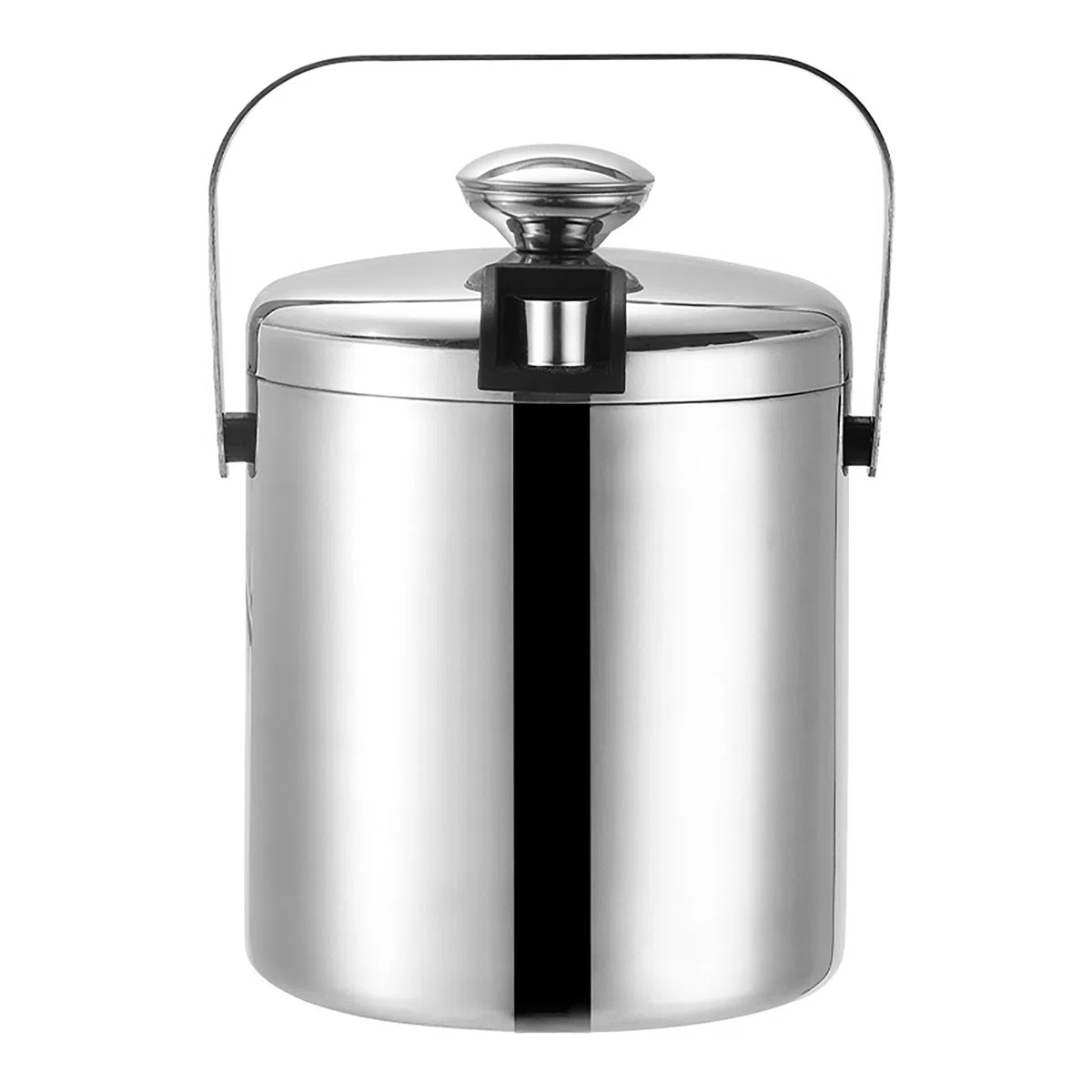 Homeanda - Contenitore per il ghiaccio in acciaio inox con coperchio, pinza e colino, doppio isolato con maniglia per il trasporto (1,3 l)