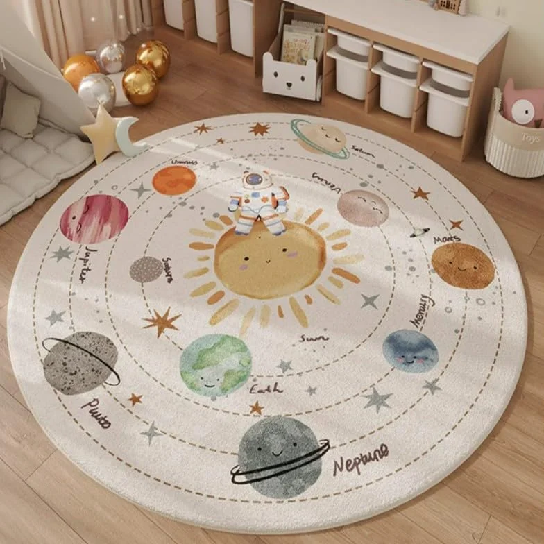 Poowe Tappeto Sistema Solare per Bambini Tappeto Educativo Tappeto Divertente per Sala Giochi e Cameretta (120 cm Rotondo)