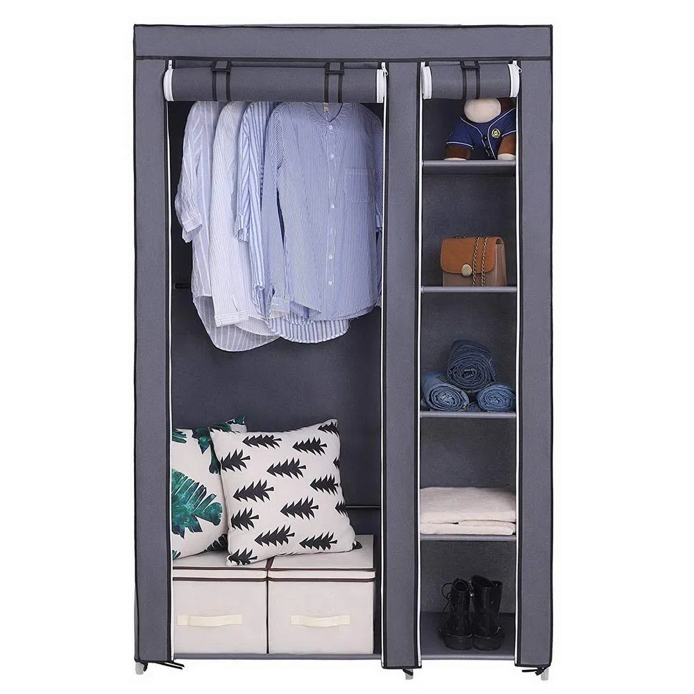 Alightup Armadio Camera Armadio da Riordinare Guardaroba Camera Appendiabiti in Tessuto Porta Vestiti Portatile per Camera da Letto da Adulto 5 Strati 6 Cubi, 110 x 45 x 175 cm, Grigio