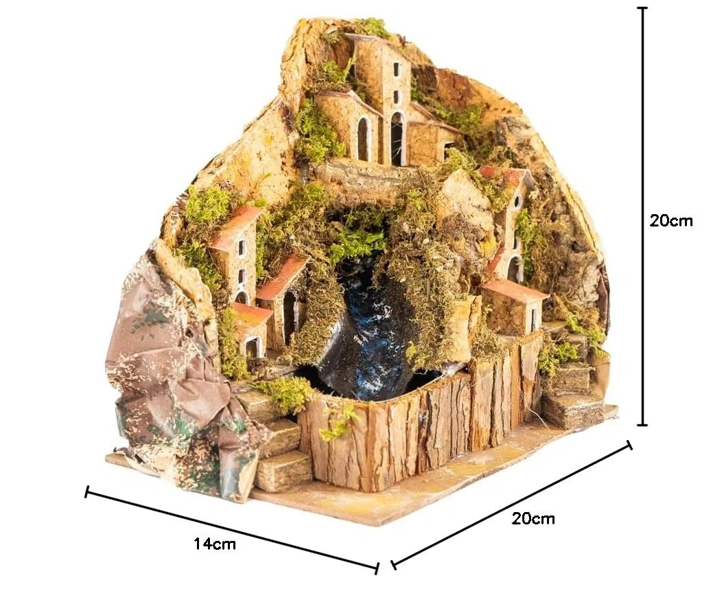 Holyhome Borgo con Ruscello per Presepe con case 20x14x20 cm (7,87x5,51x7,87 Inch), Prodotto Realizzato a MAno, Made in Italy (Ruscello Laterale)