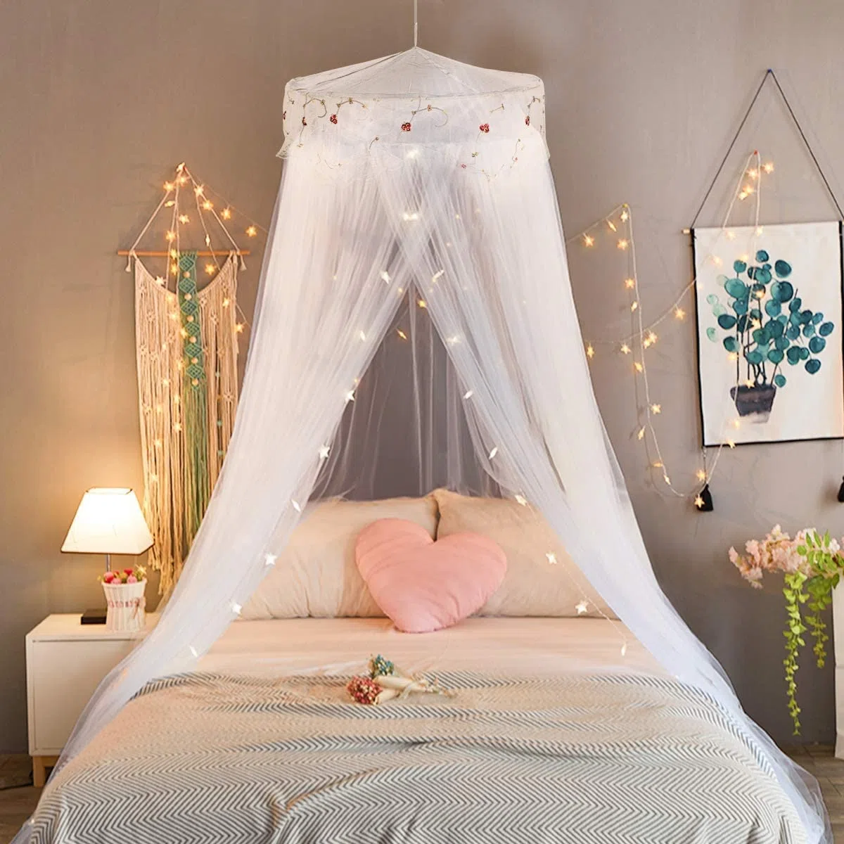 Zanzariera da letto per ragazze SZHTFX a cupola grande da appendere con rete rotonda in pizzo senza punzonatura, per letto singolo a king size, ideale per camera da letto decorativo