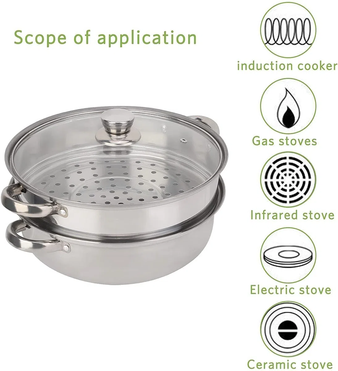 2 Strati Pentola A Vapore Acciaio Inox, 28 Cm Pentola A Vapore Da Cucina Vaporiera Pentola Induzione Vaporiera Cottura A Vapore Vaporiera Impilabile Con Coperchio In Vetro Per Gas Elettrico Induzione