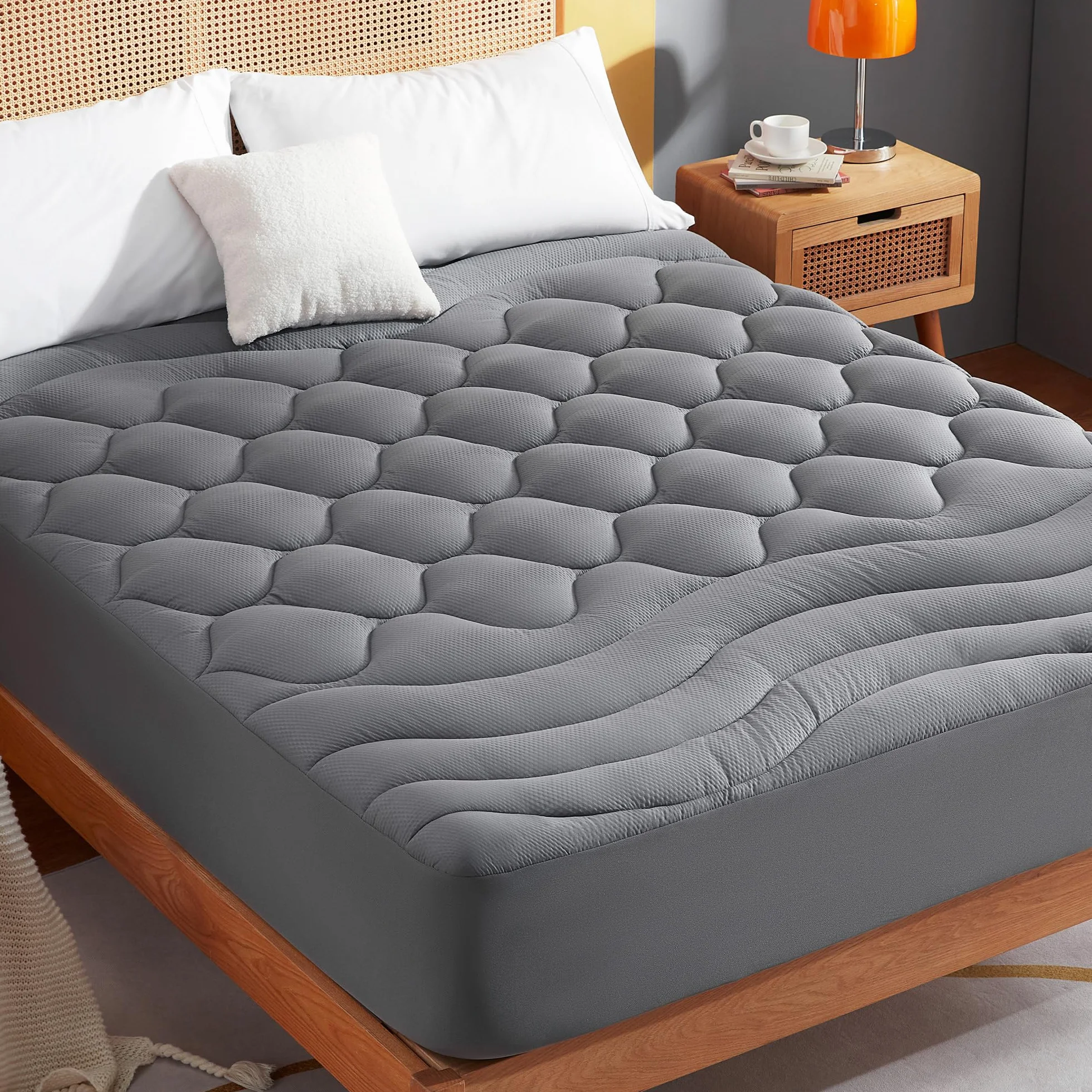 Sonive Coprimaterasso da 90 x 200 cm, protezione per materassi trapuntata, con angoli profondi da 38 cm, traspirante, copriletto, di colore grigio