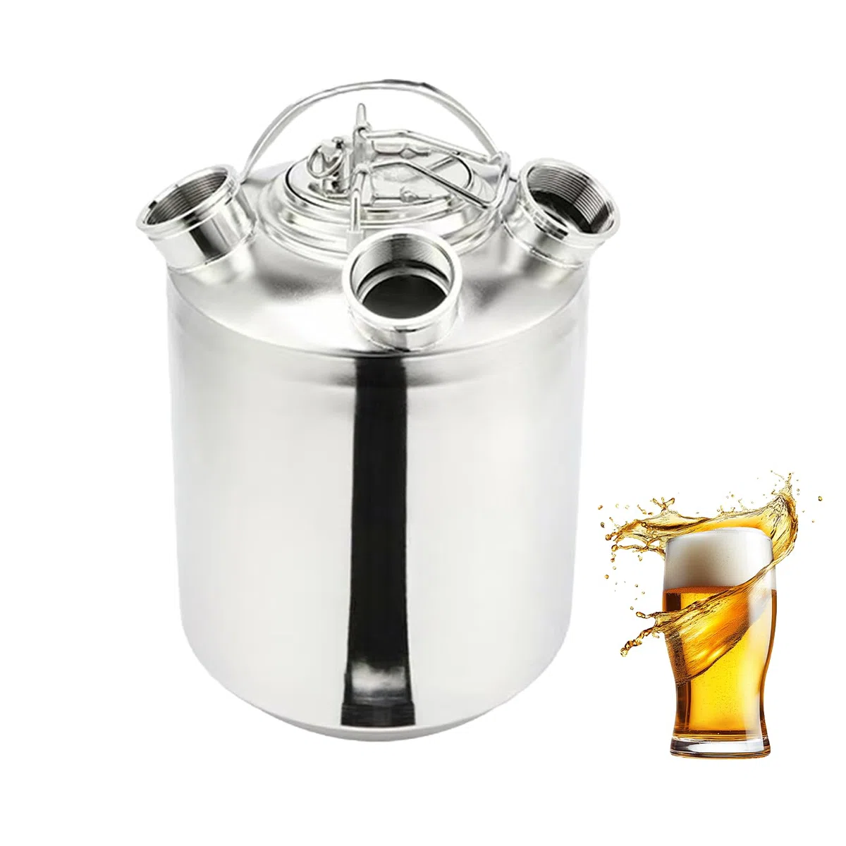 Contenitore per la pulizia del tubo della birra da 10 l – Barile di pulizia a 3 vie per impianti di spillatura – Compatibile con giunto A, S, G – Contenitore in acciaio inox per la pulizia simultanea