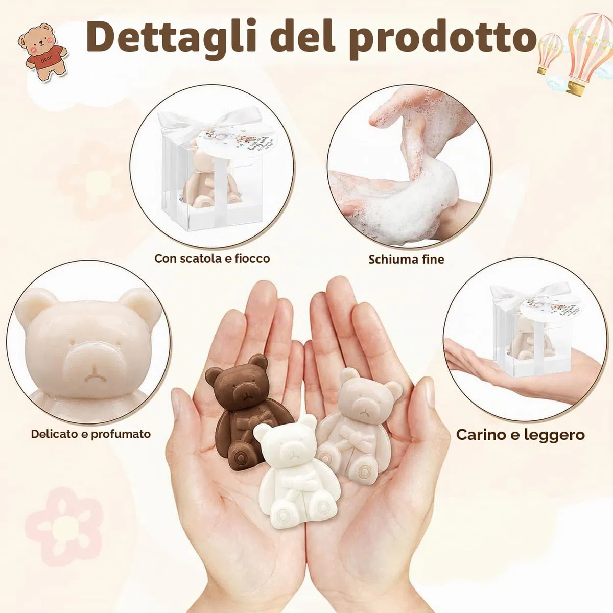Set di 36 orsetti sapone bomboniere Baby Shower, mini saponi con biglietti di ringraziamento e scatole regalo, saponi profumati per battesimo, genere reveal, matrimonio, festa di compleanno, bianco e