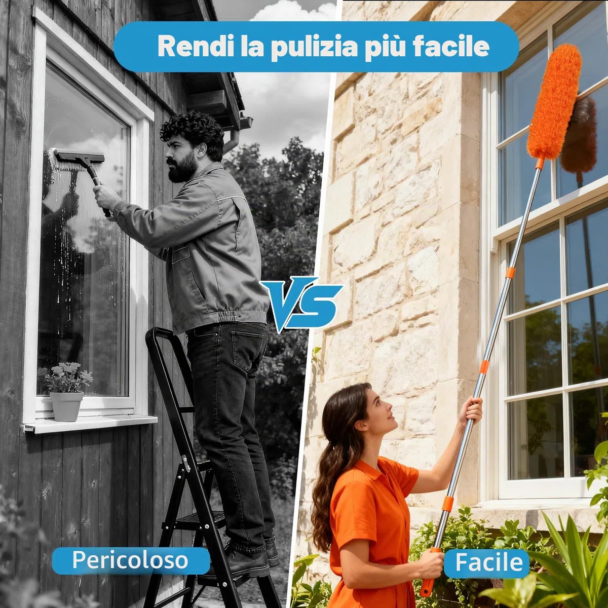 Zikenis Feather Duster Cleaning Set per Spolverini con Asta Fissa, Spolverino in Microfibra Lavabile e Riutilizzabile per Divani, Soffitti, Ragnatele, Vetri, Ventilatori da Soffitto