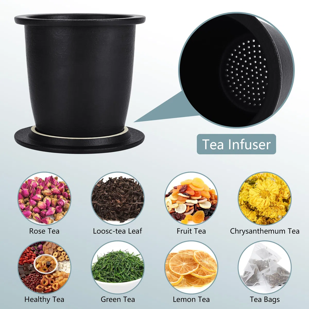Tazza Tisana con Infusore e Coperchio 500ml, Tazze Ceramica con Filtro per Tisane Manico in Legno Regalo (Bianco)